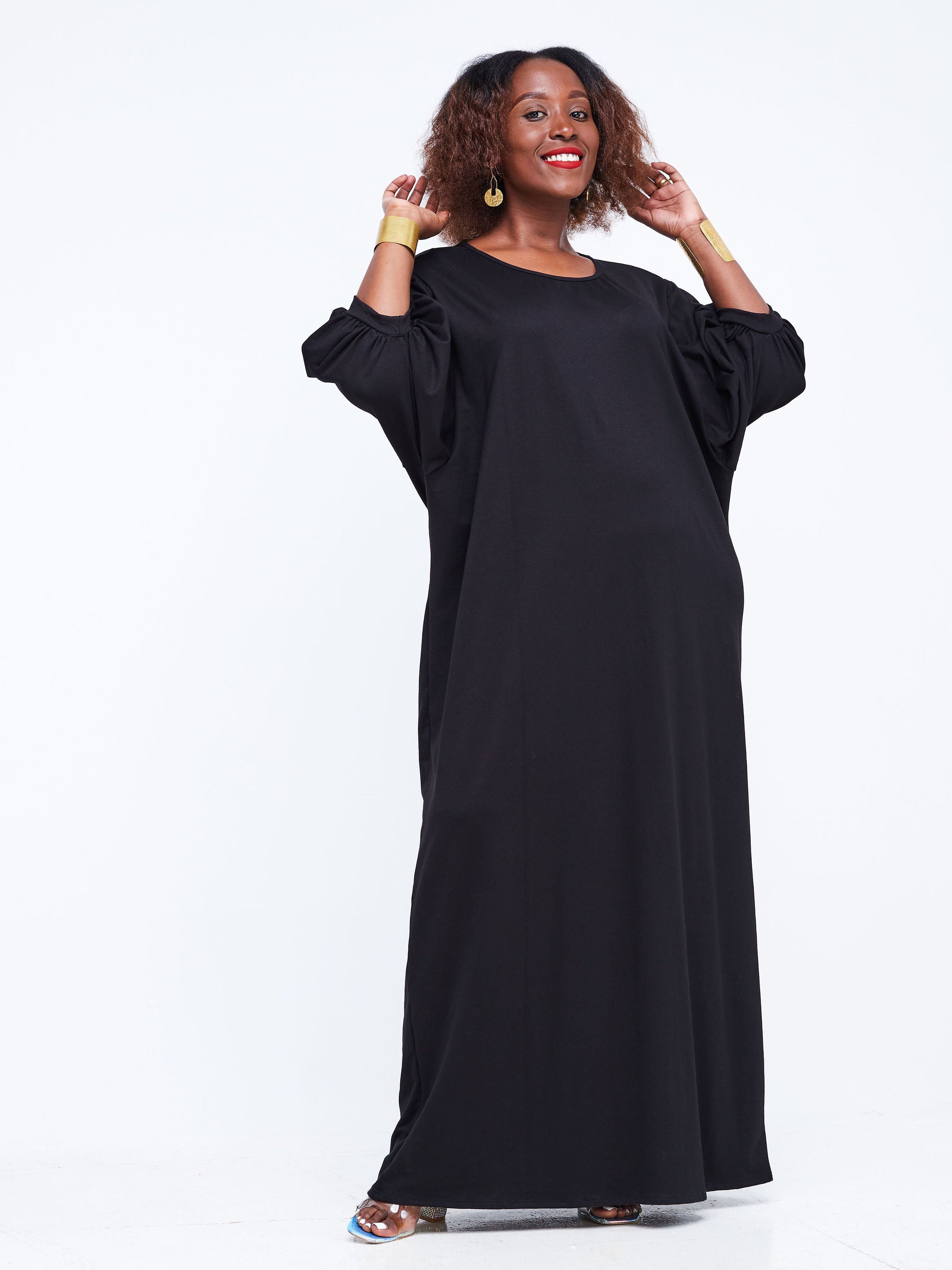 Vivo Wingu Puff Sleeve Maxi Dress - Black