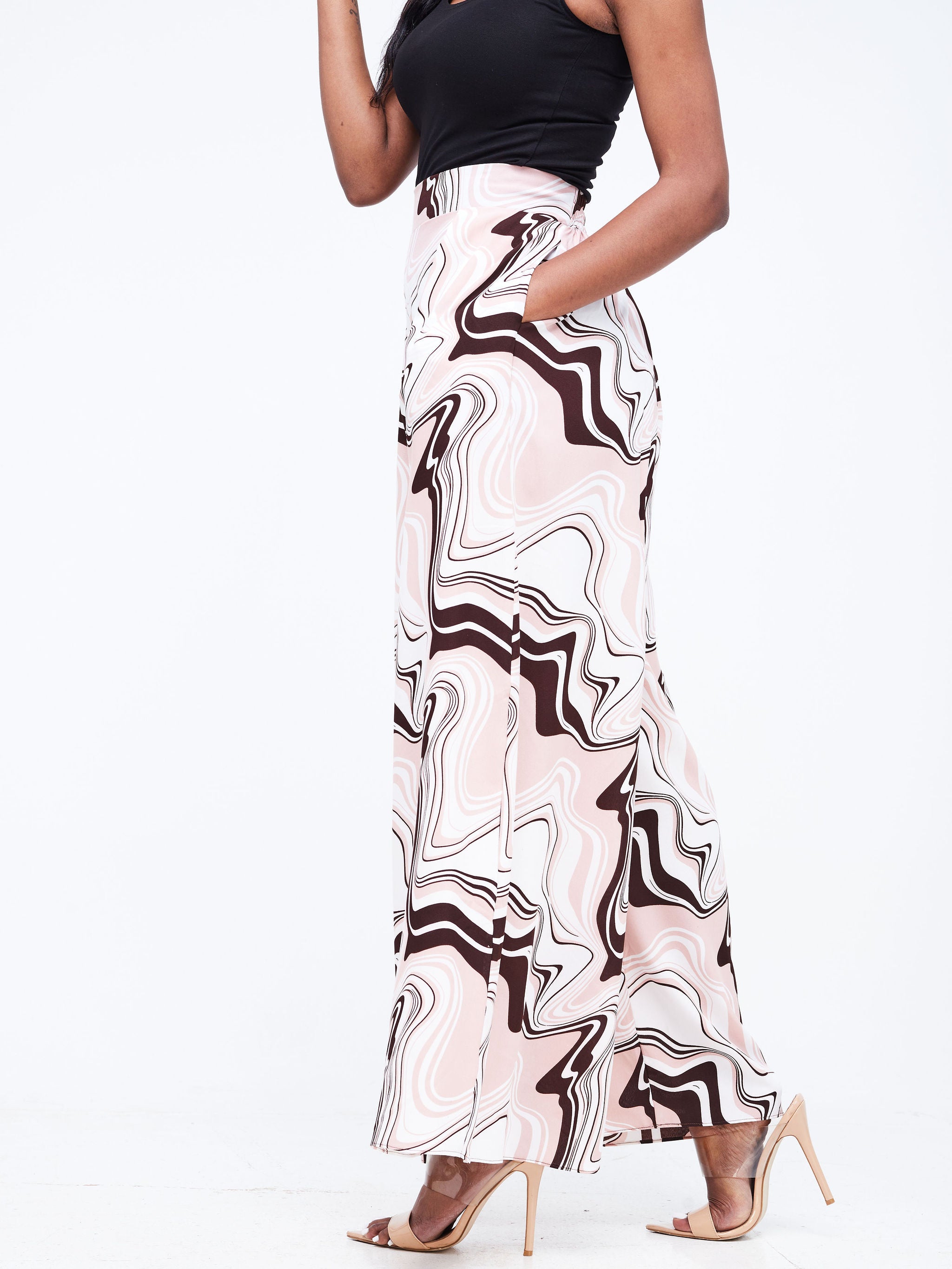 Vivo Basic Crepe Pants - Peach / Black  Abstract Print