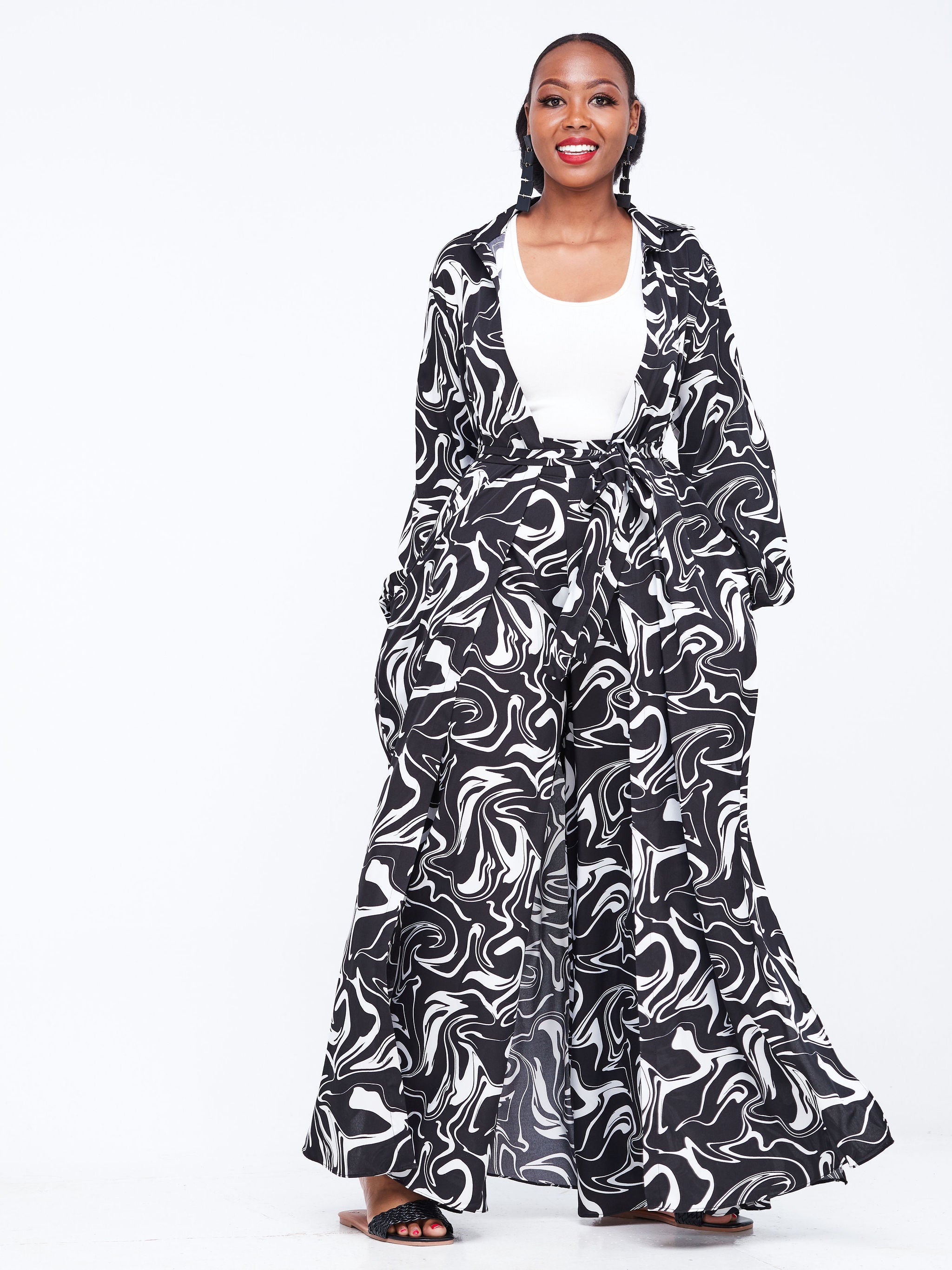 Vivo Basic Crepe Pants - Black / White Abstract Print