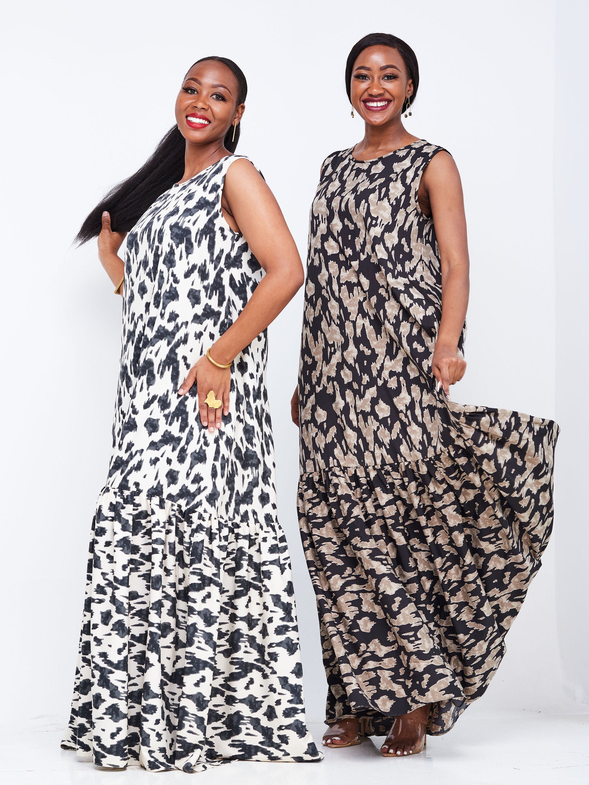 Safari Ayana Sleeveless Maxi Dress - Black / Brown Animal Print