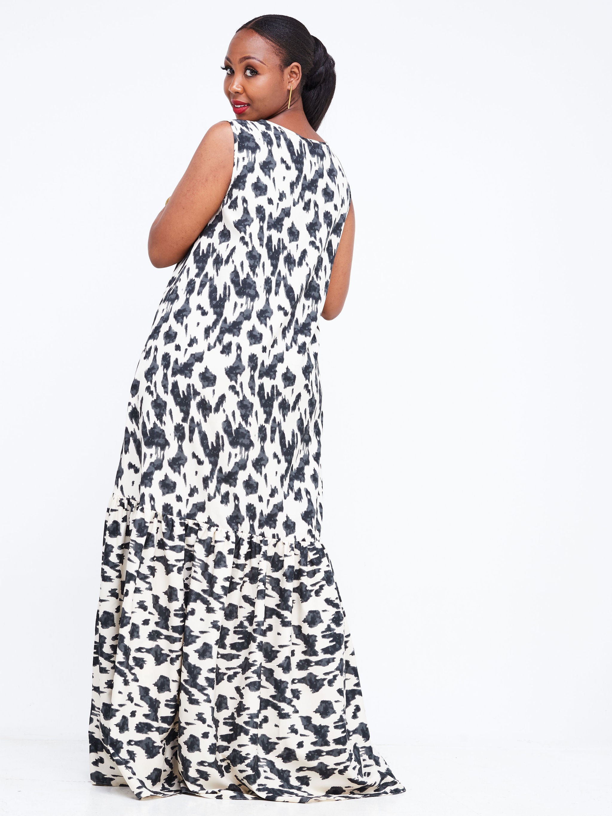 Safari Ayana Sleeveless Maxi Dress - Off White / Grey Animal Print