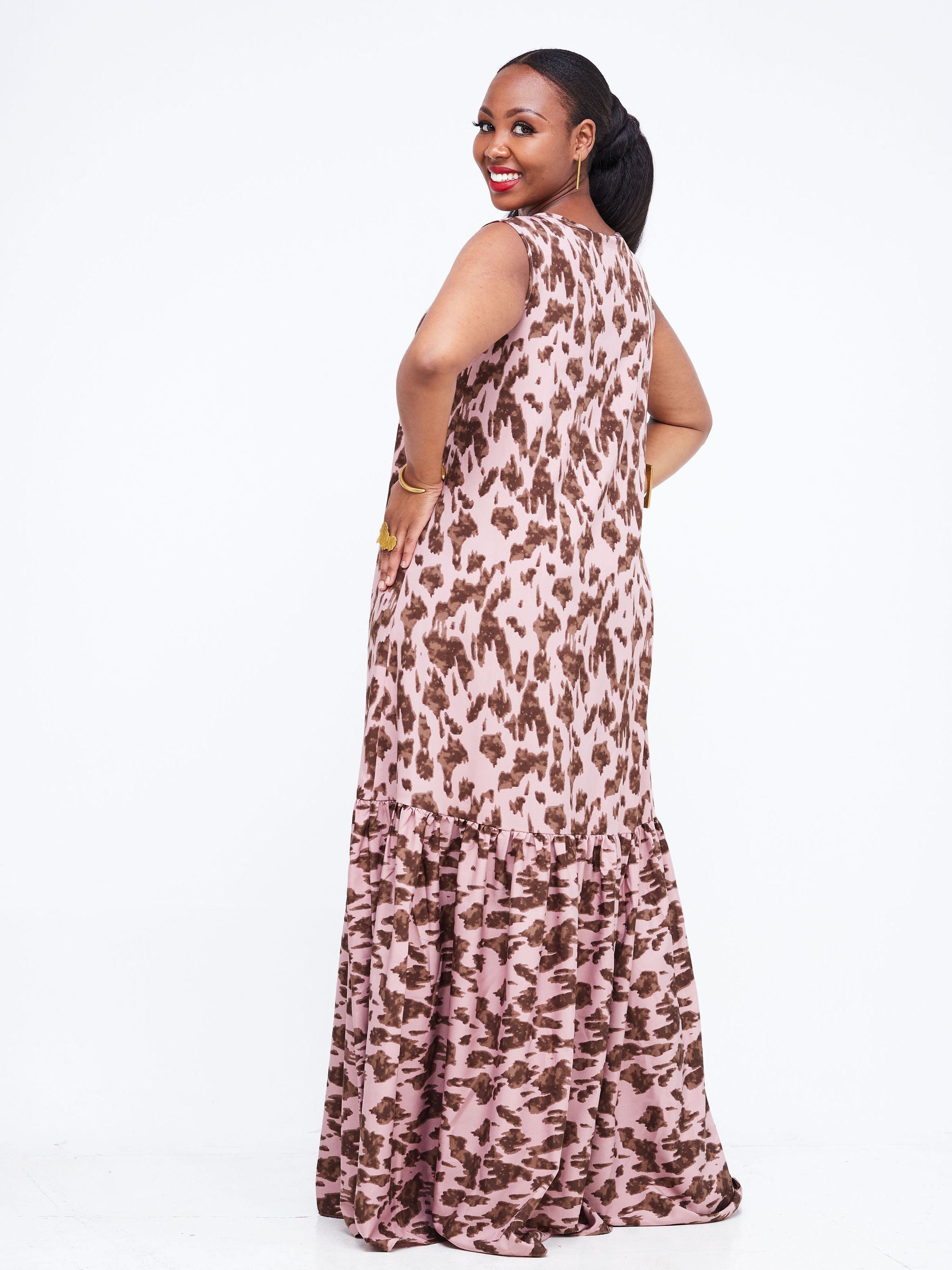 Safari Ayana Sleeveless Maxi Dress - Pink / Brown Animal Print