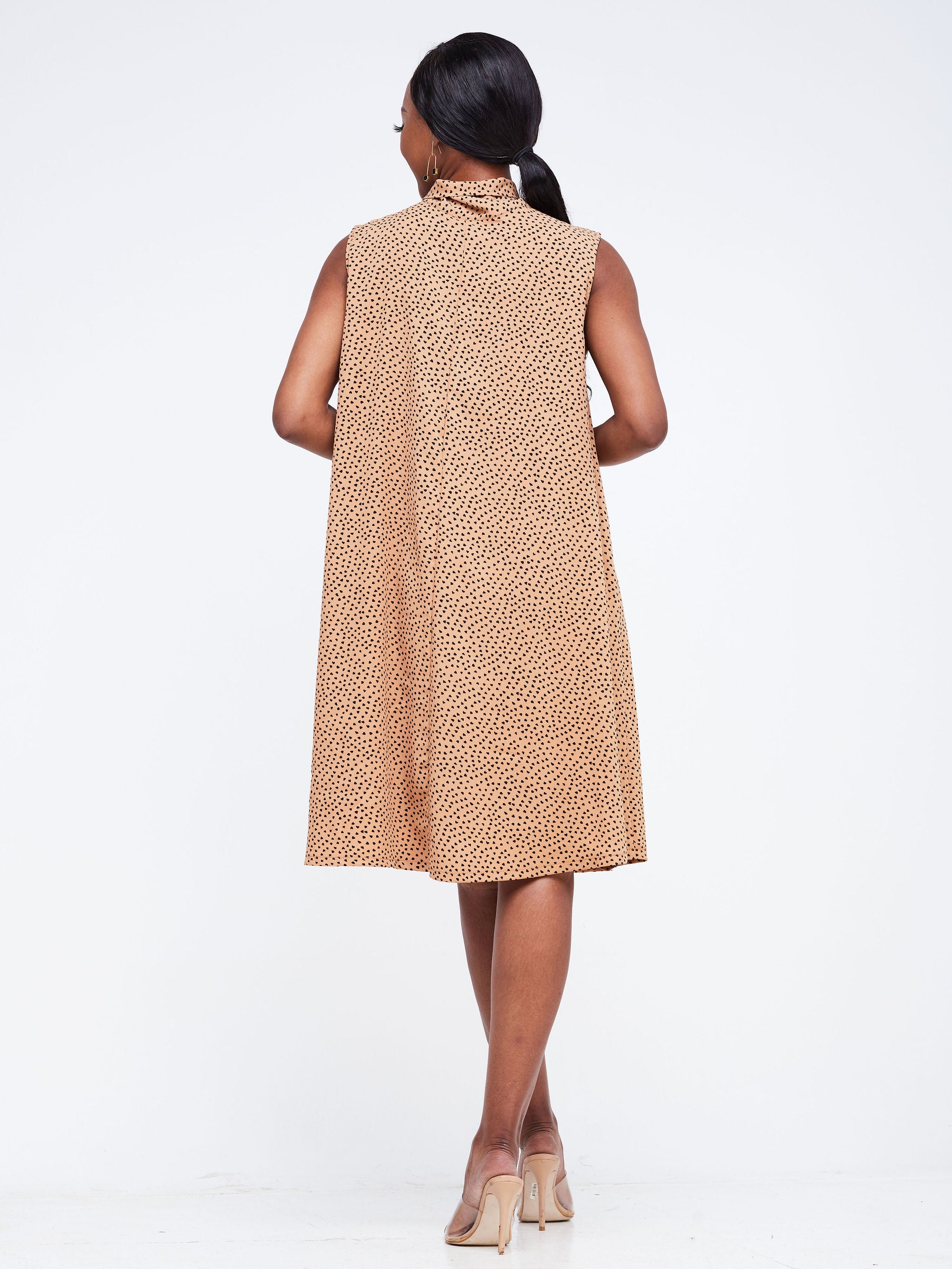 Vivo Bissa Sleeveless Knee Length Tent Dress - Brown Abstract Print