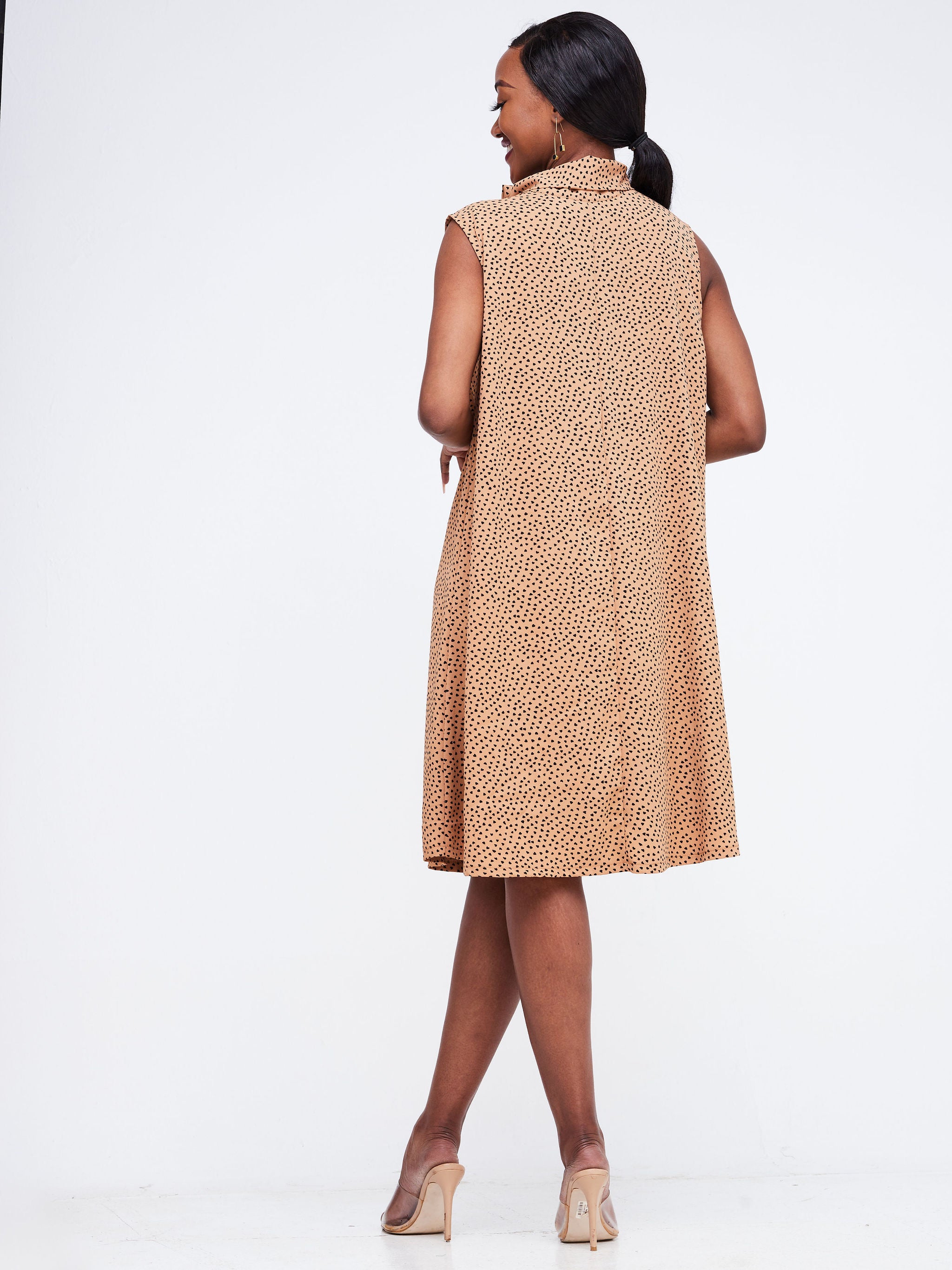 Vivo Bissa Sleeveless Knee Length Tent Dress - Brown Abstract Print