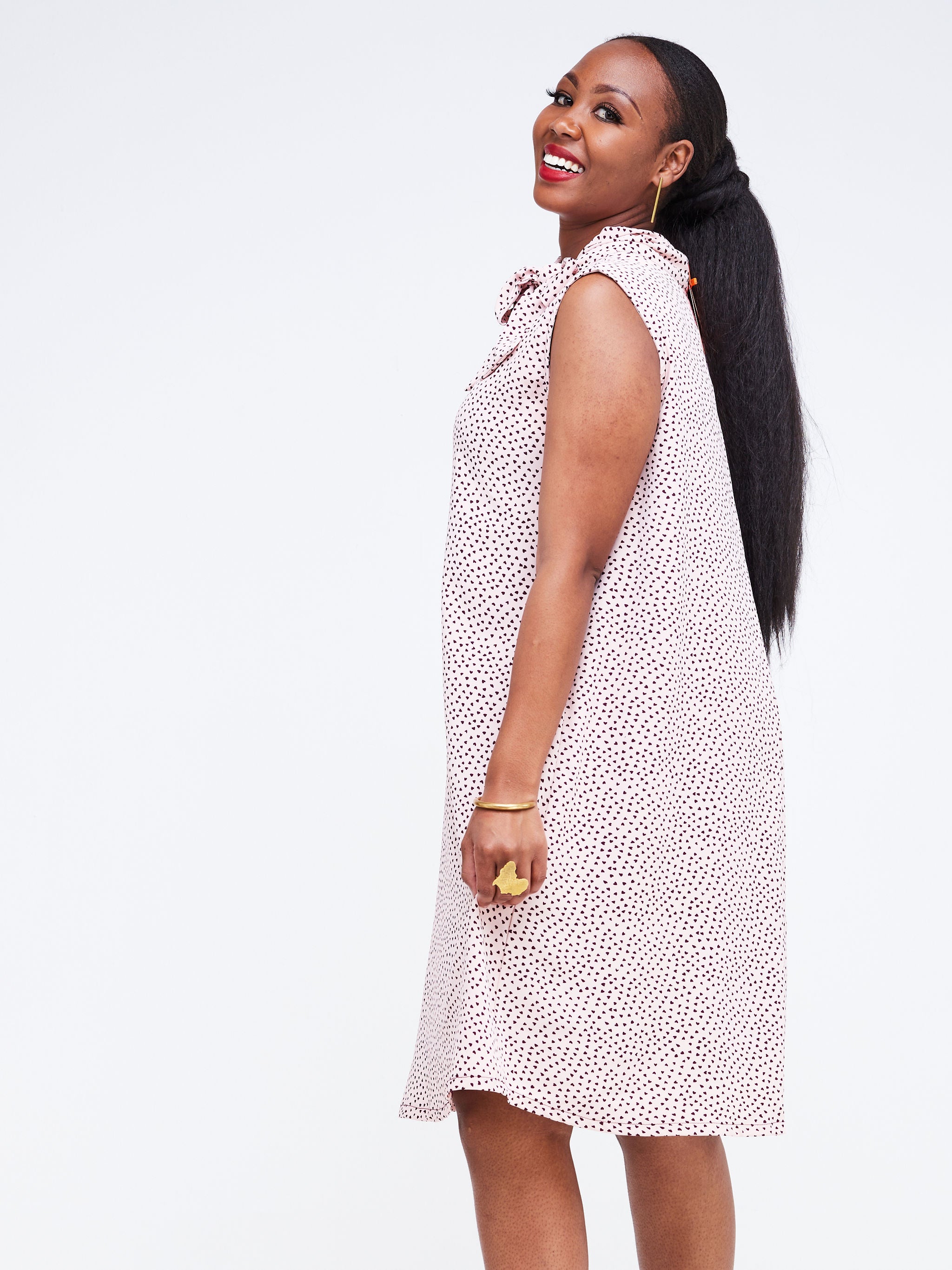 Vivo Bissa Sleeveless Knee Length Tent Dress - Pink Abstract Print