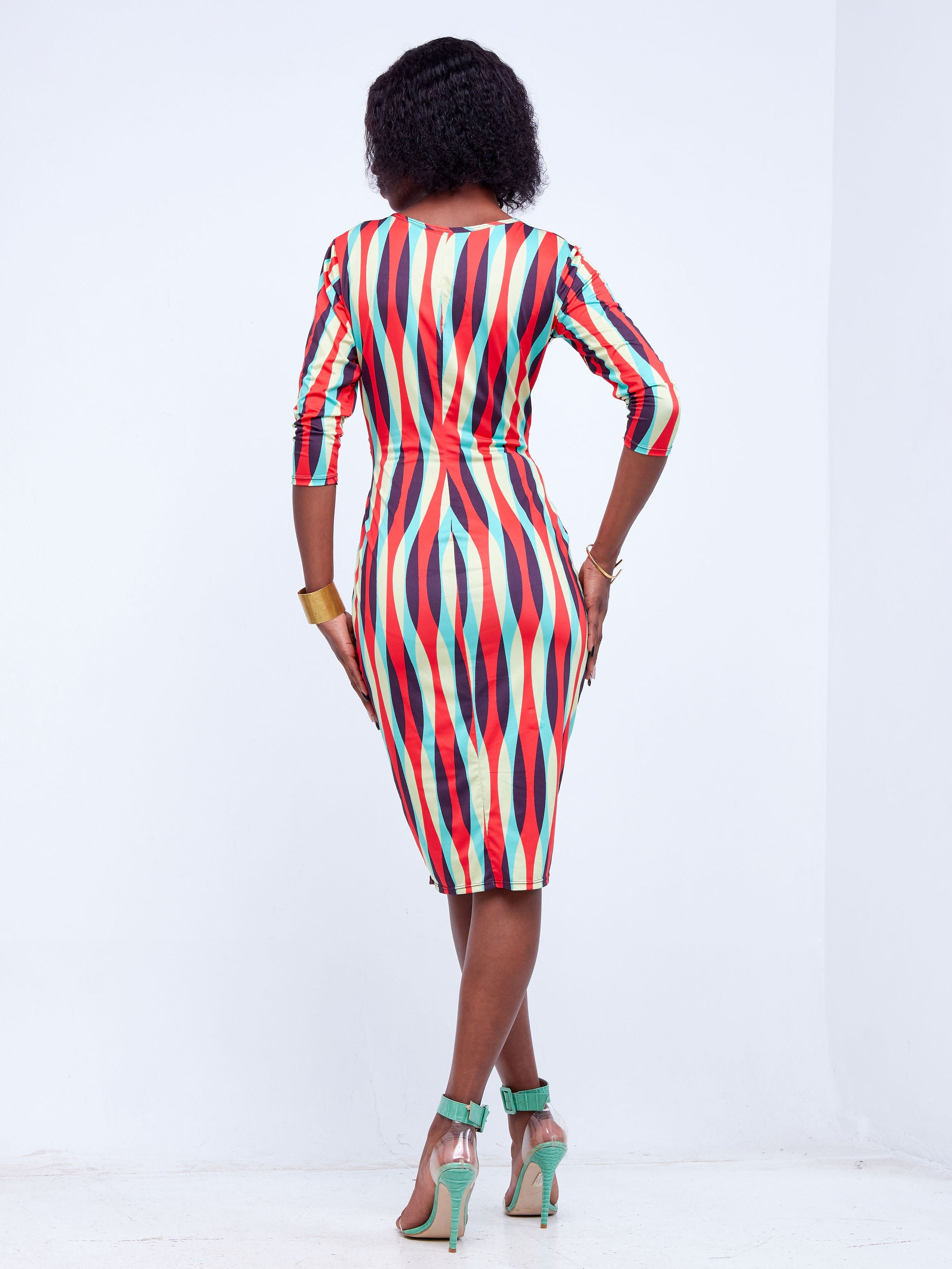 Vivo  Imali Faux Wrap Dress - Red / Yellow Abstract Print