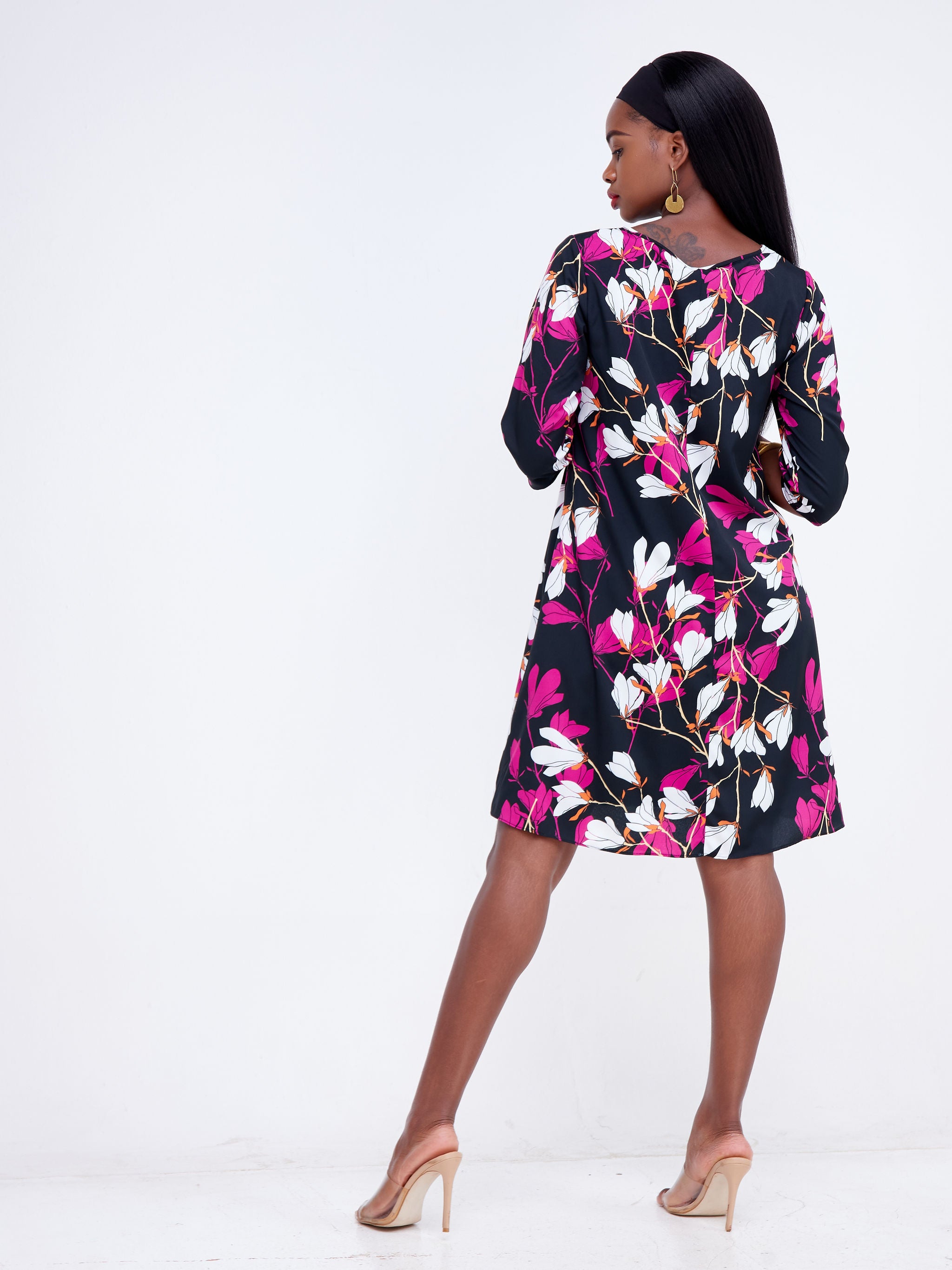 Vivo Basic Ayo Tent Dress - Black / Purple Floral Print