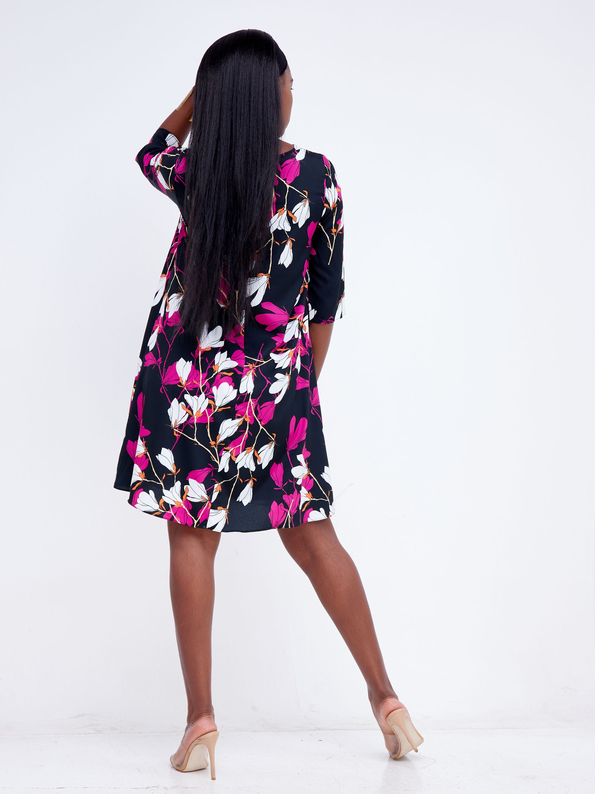 Vivo Basic Ayo Tent Dress - Black / Purple Floral Print