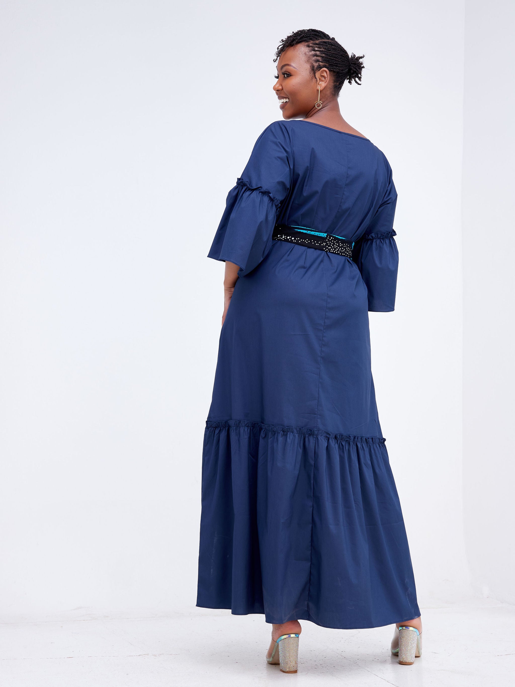 Safari Tawi Flounce Maxi Dress - Navy Blue
