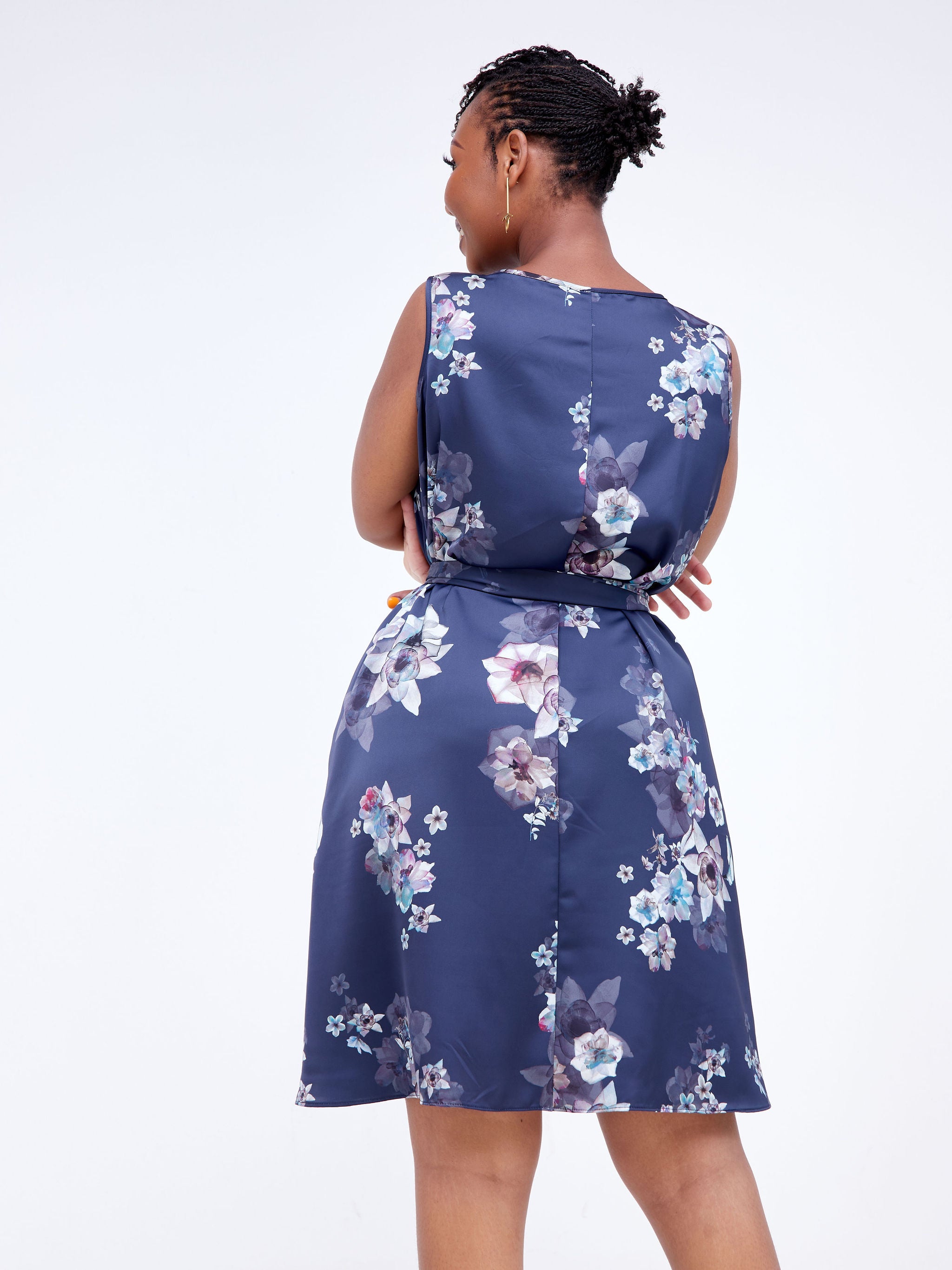 Vivo Basic Sleeveless Tent Dress - Navy Blue Floral