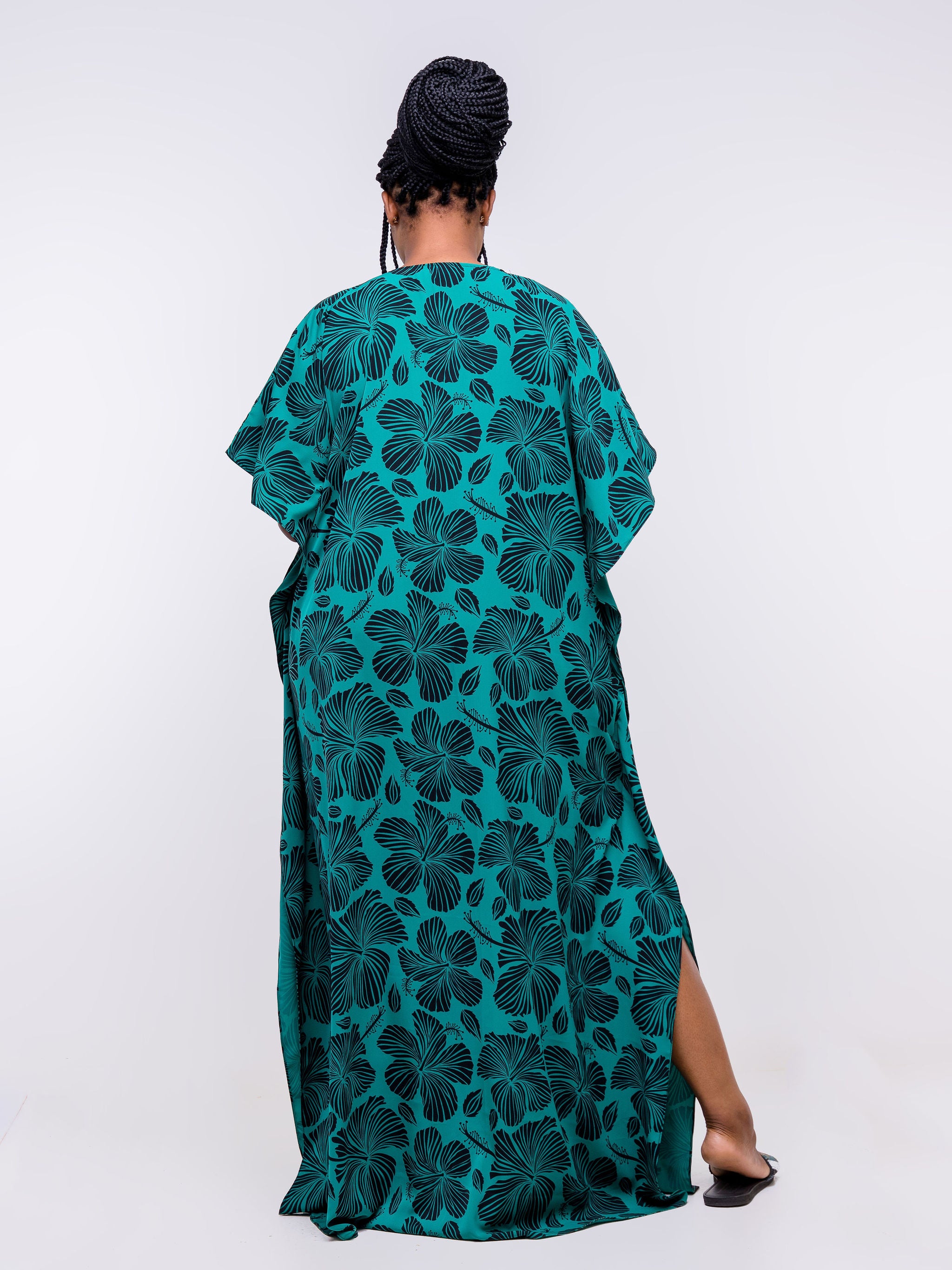 Vivo Zola Kaftan Maxi Dress - Teal / Black Floral Print