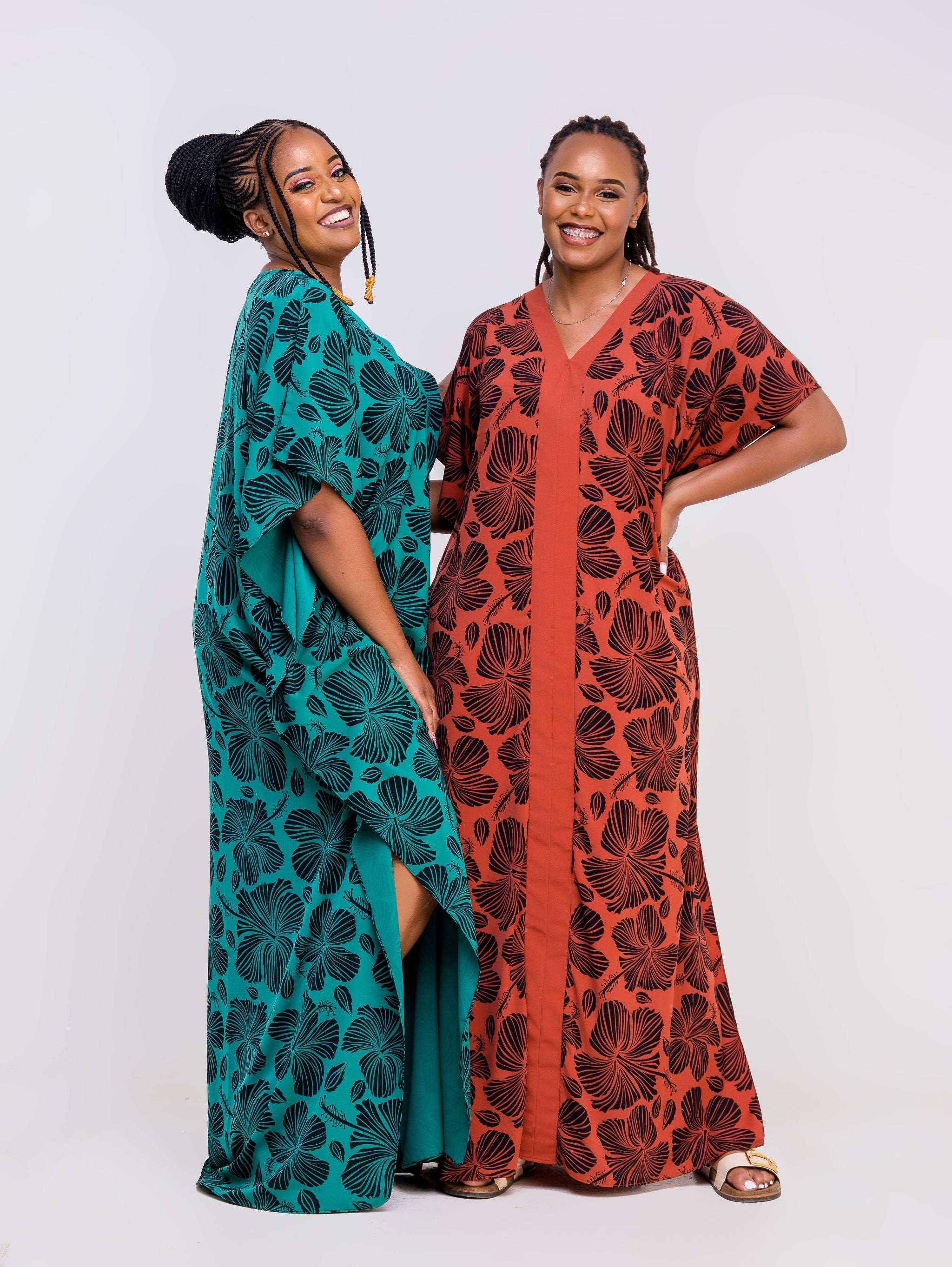 Vivo Zola Kaftan Maxi Dress - Teal / Black Floral Print