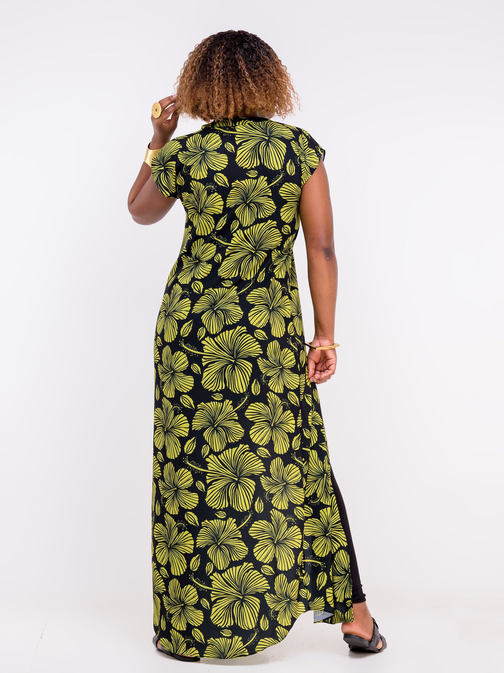 Vivo Zola Drop Shoulder Maxi Top - Black / Lime Green Floral Print