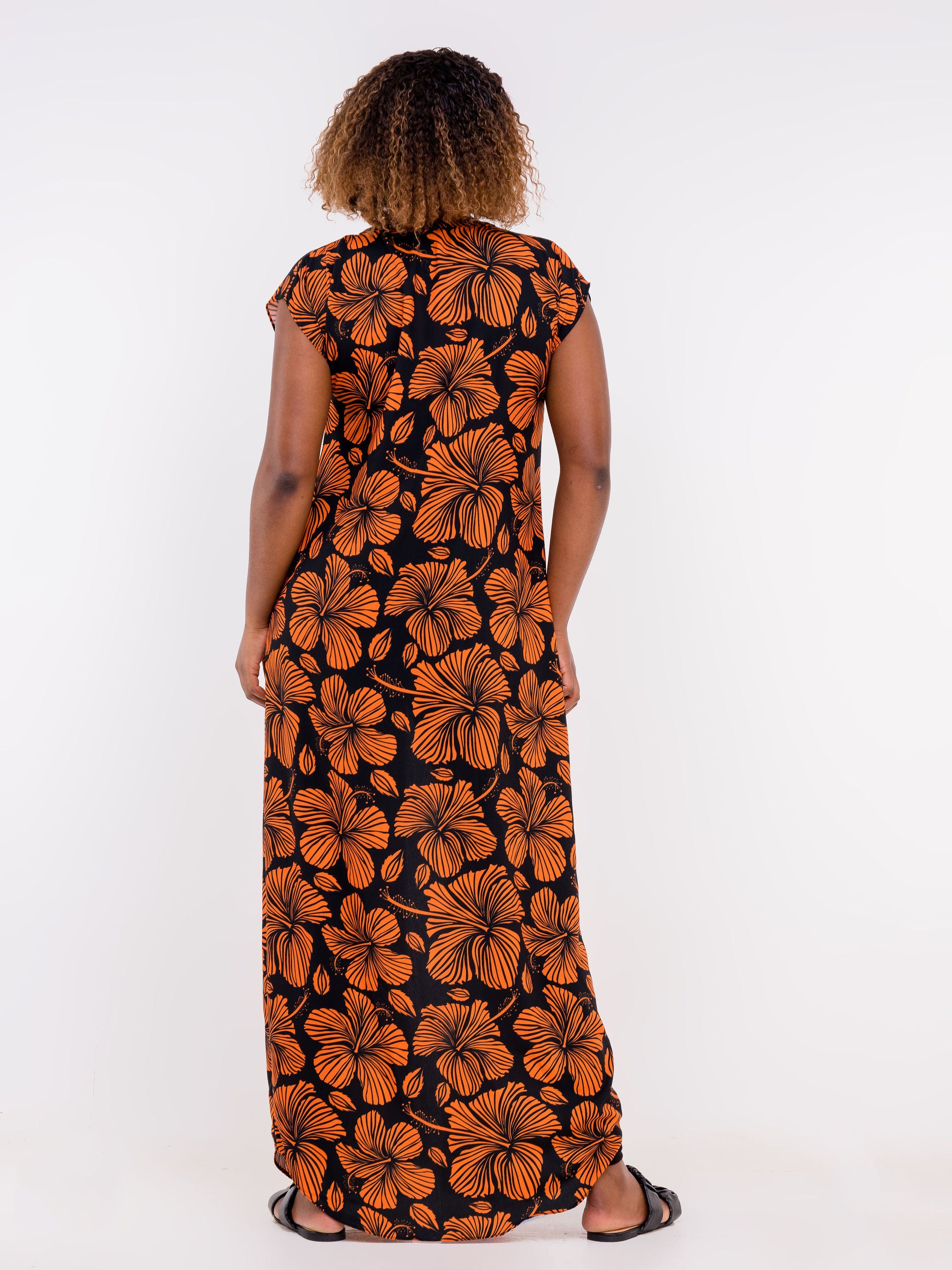 Vivo Zola Drop Shoulder Maxi Top - Black / Orange Floral Print