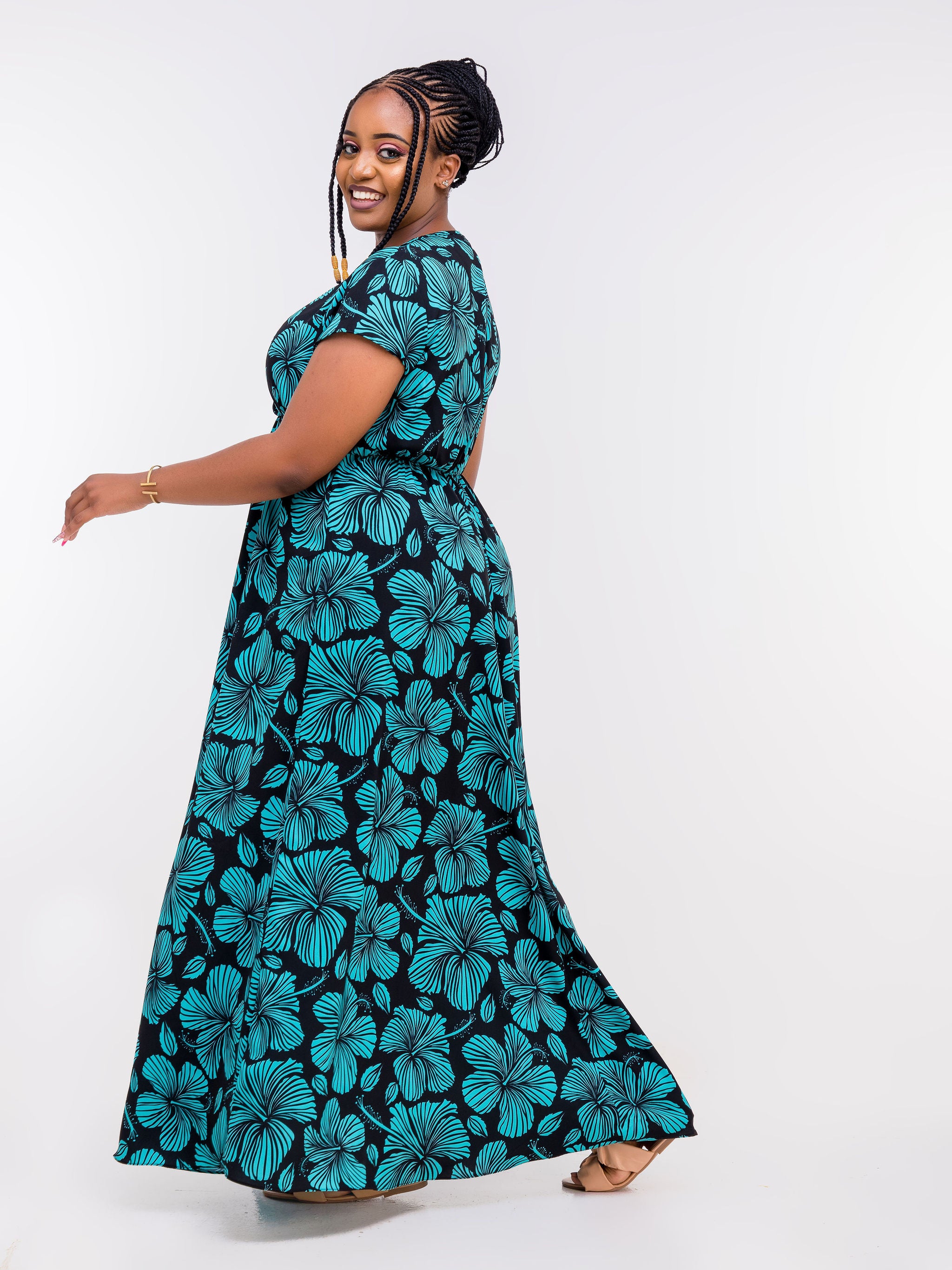 Vivo Zola Faux Wrap Maxi Dress - Black / Teal Floral Print