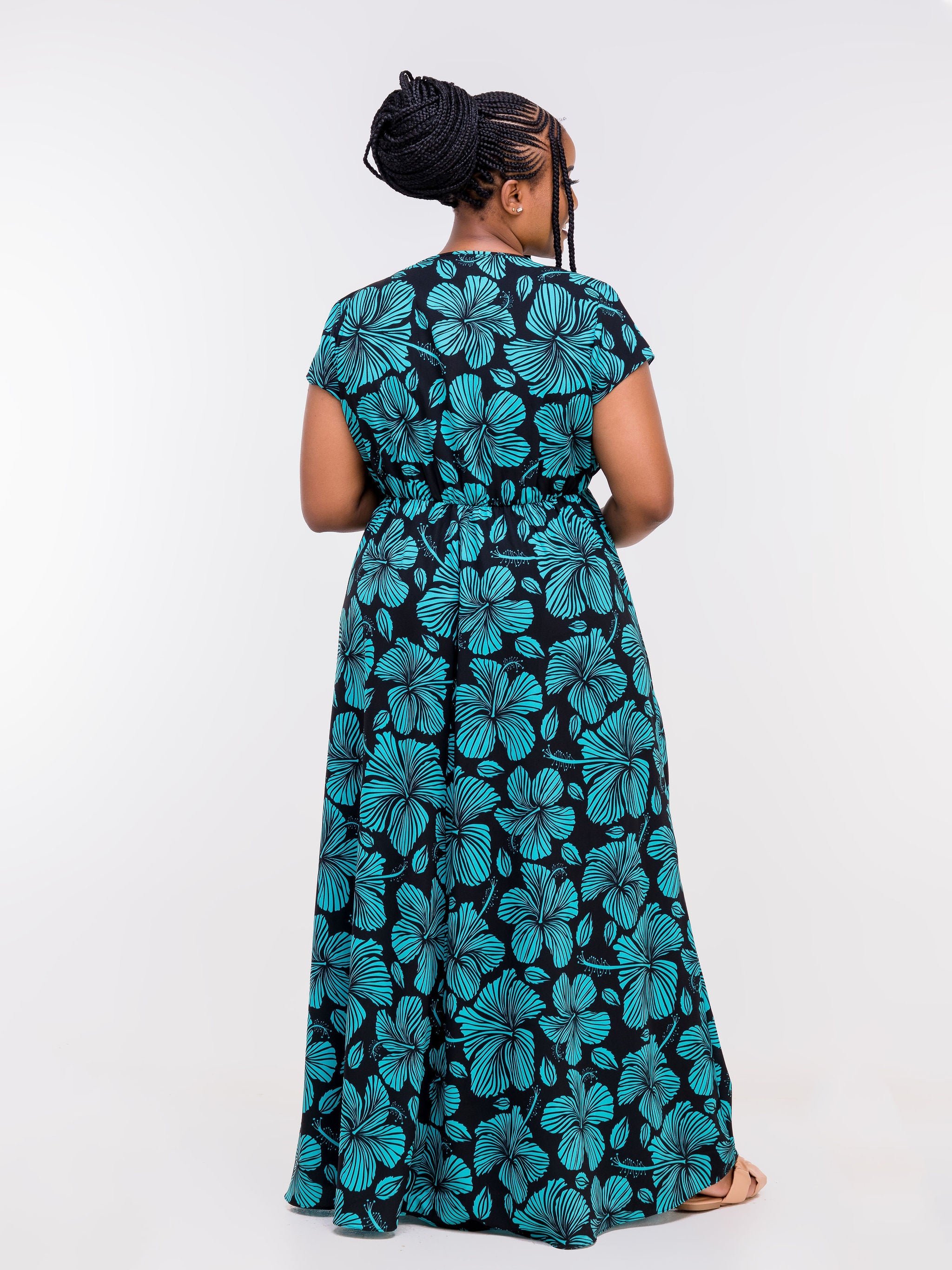 Vivo Zola Faux Wrap Maxi Dress - Black / Teal Floral Print