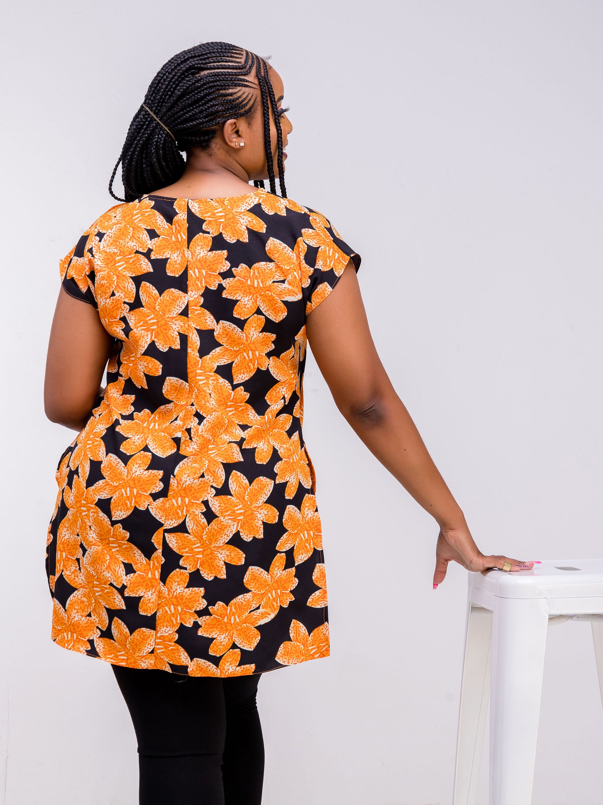 Vivo Zola Drop Shoulder Tunic - Black / Orange Floral Print