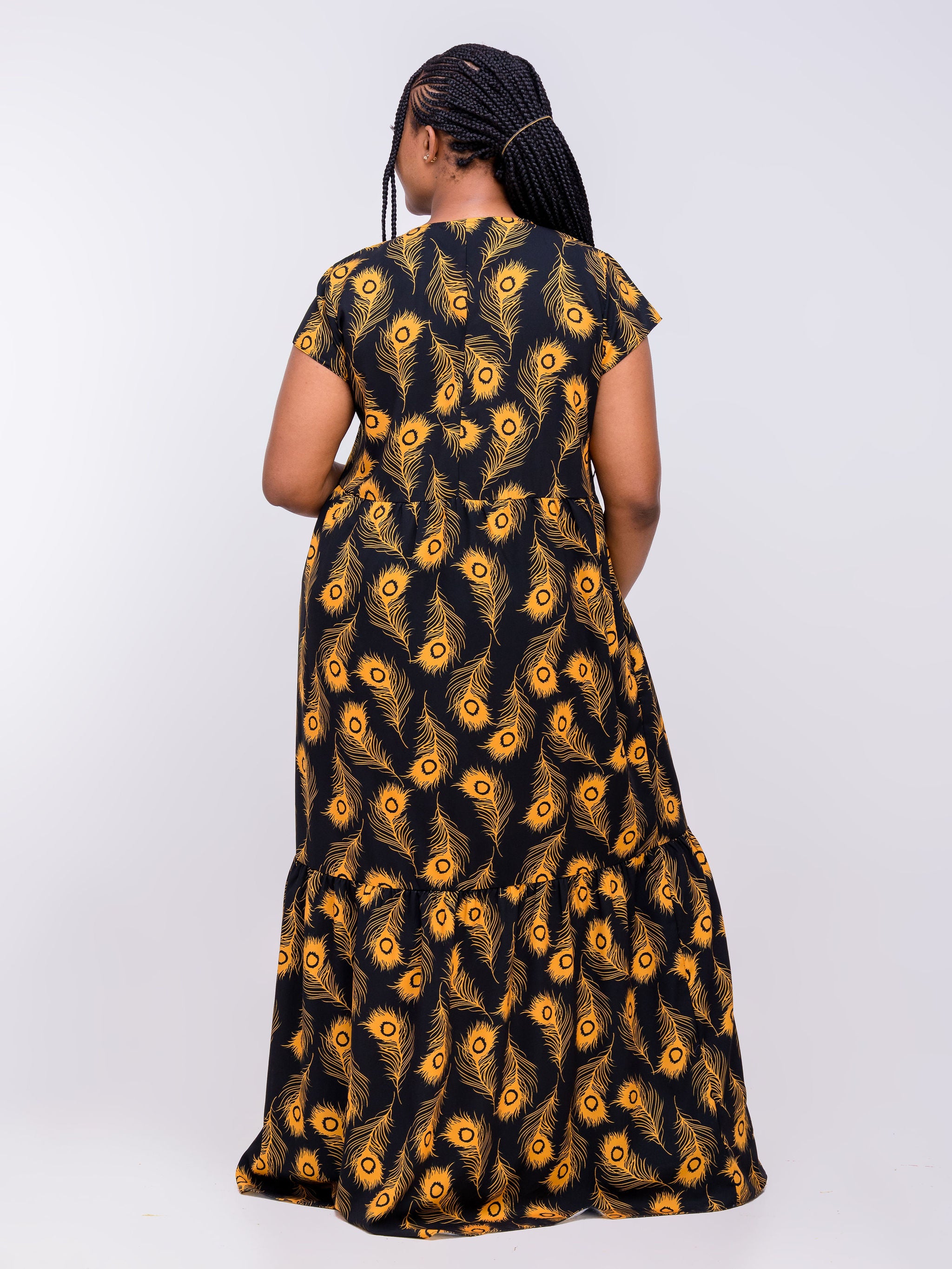 Vivo Zola Two Tiered Maxi Dress - Black / Mustard Animal Print