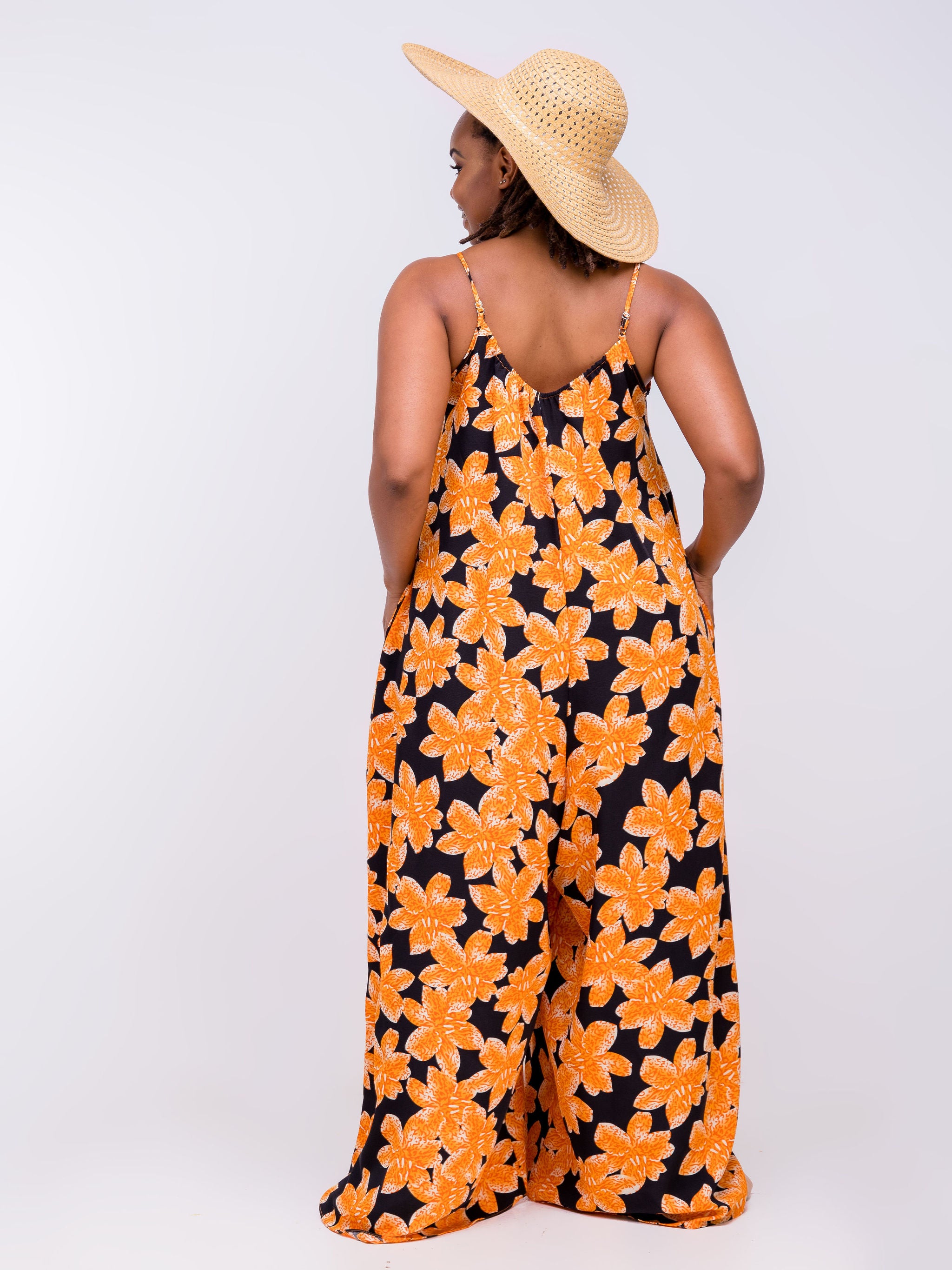 Vivo Zola Strappy Jumpsuit - Black / Orange Floral Print