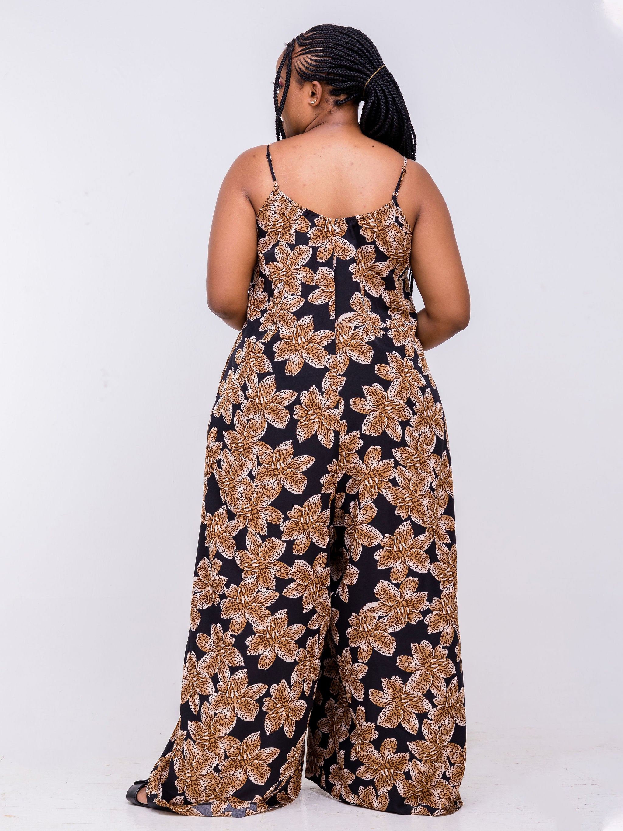 Vivo Zola Strappy Jumpsuit - Black / Brown Floral Print