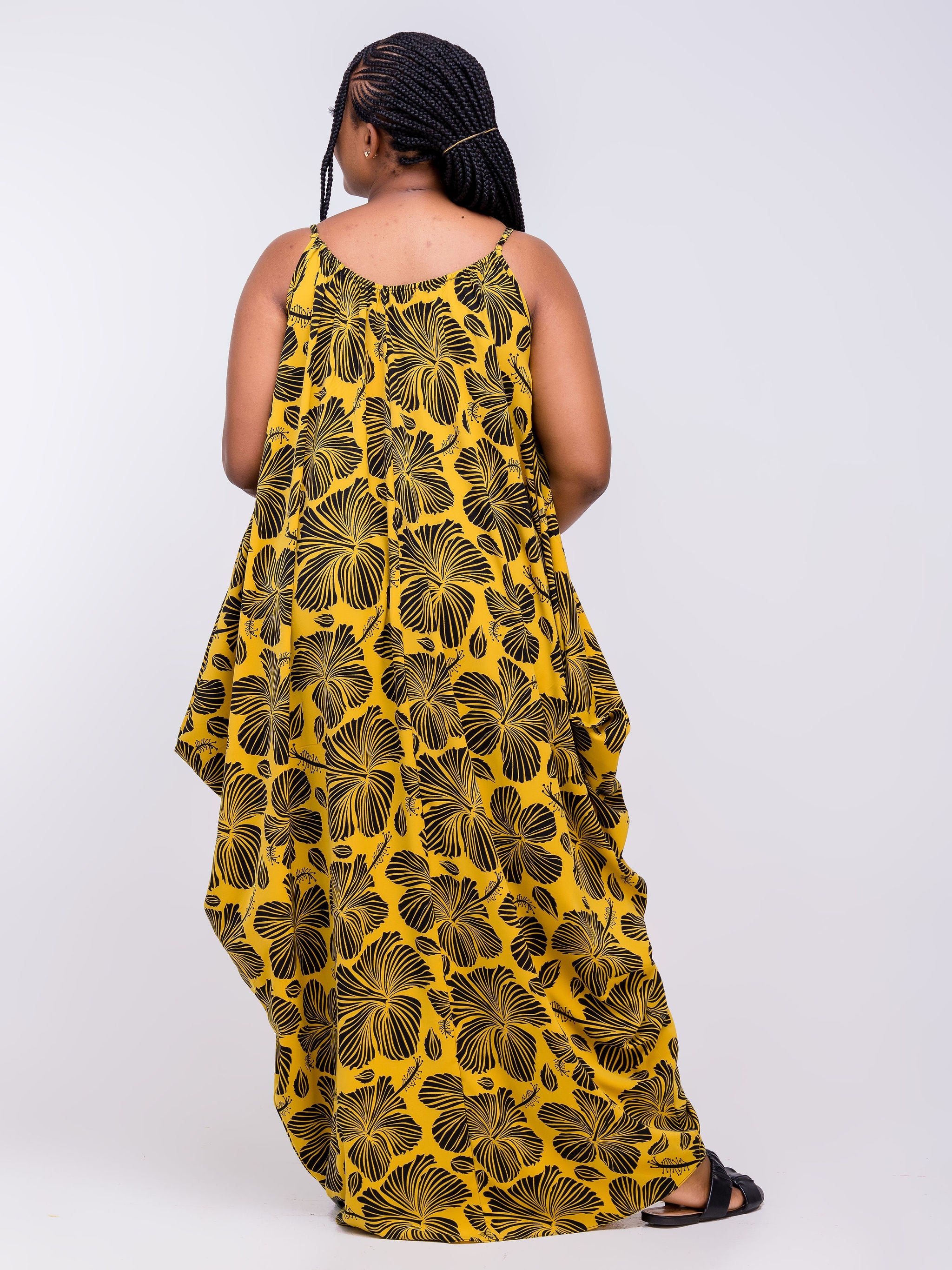 Vivo Zola Cowl Strappy Maxi - Mustard / Black Floral Print