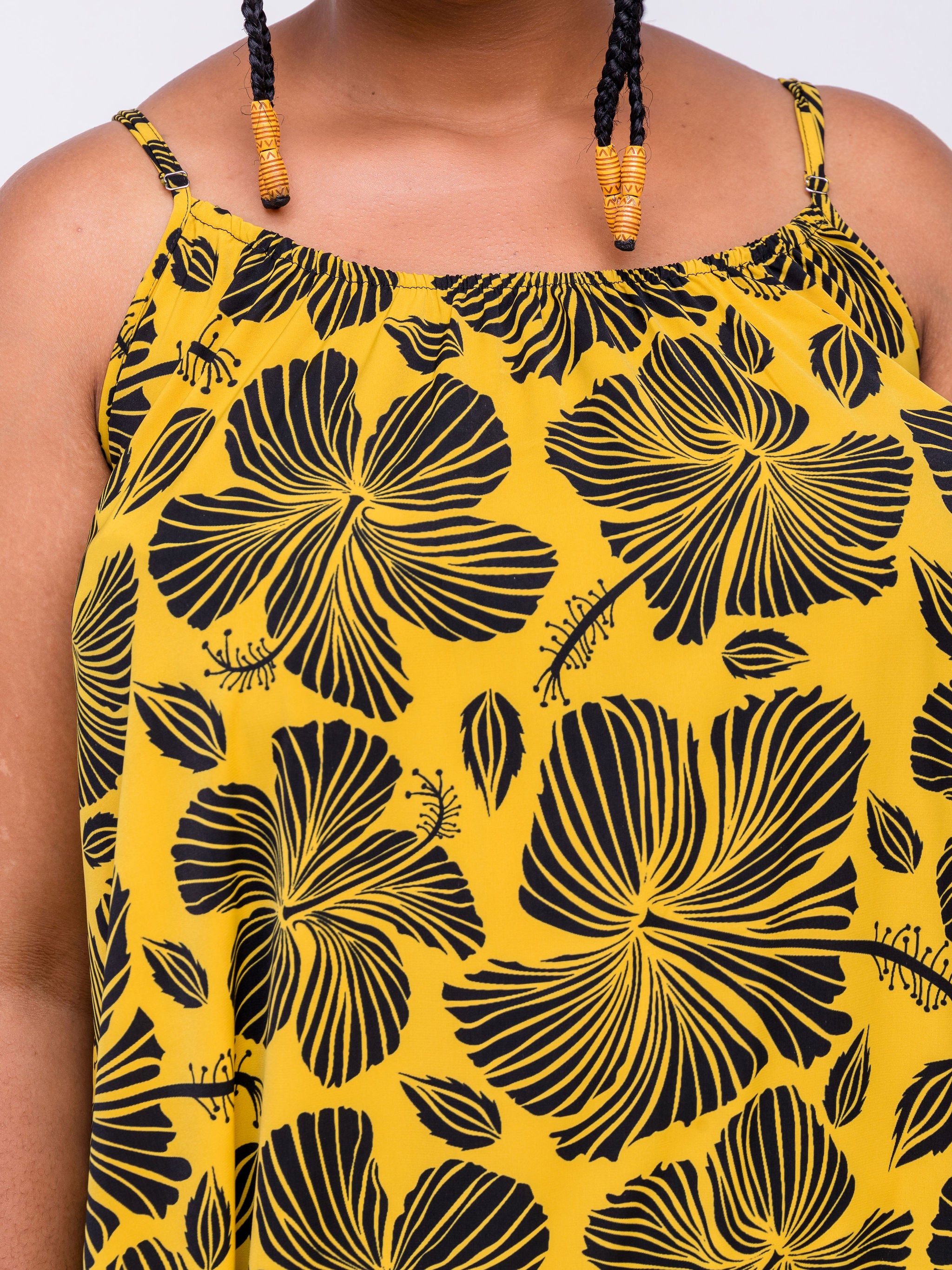 Vivo Zola Cowl Strappy Maxi - Mustard / Black Floral Print