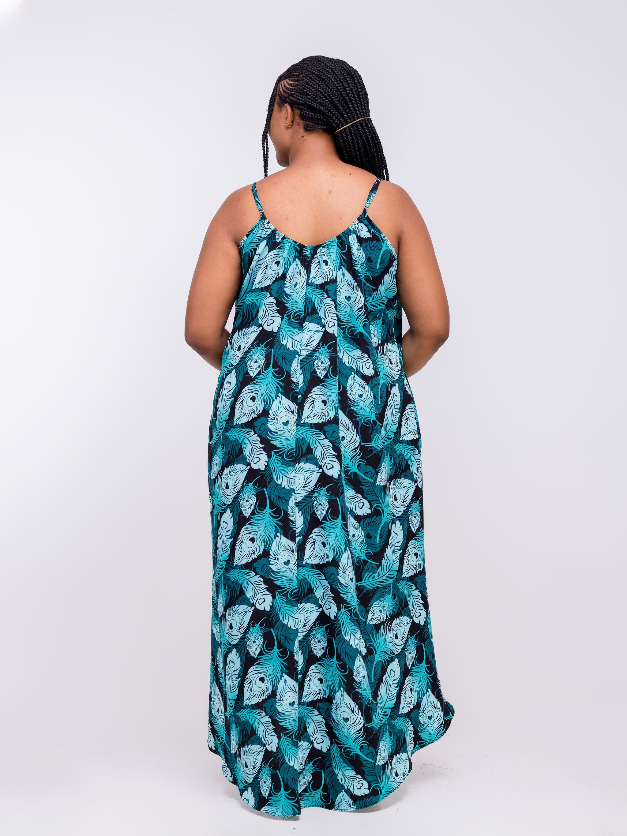 Vivo Zola Strappy High Low Maxi Dress - Black / Teal Abstract Print