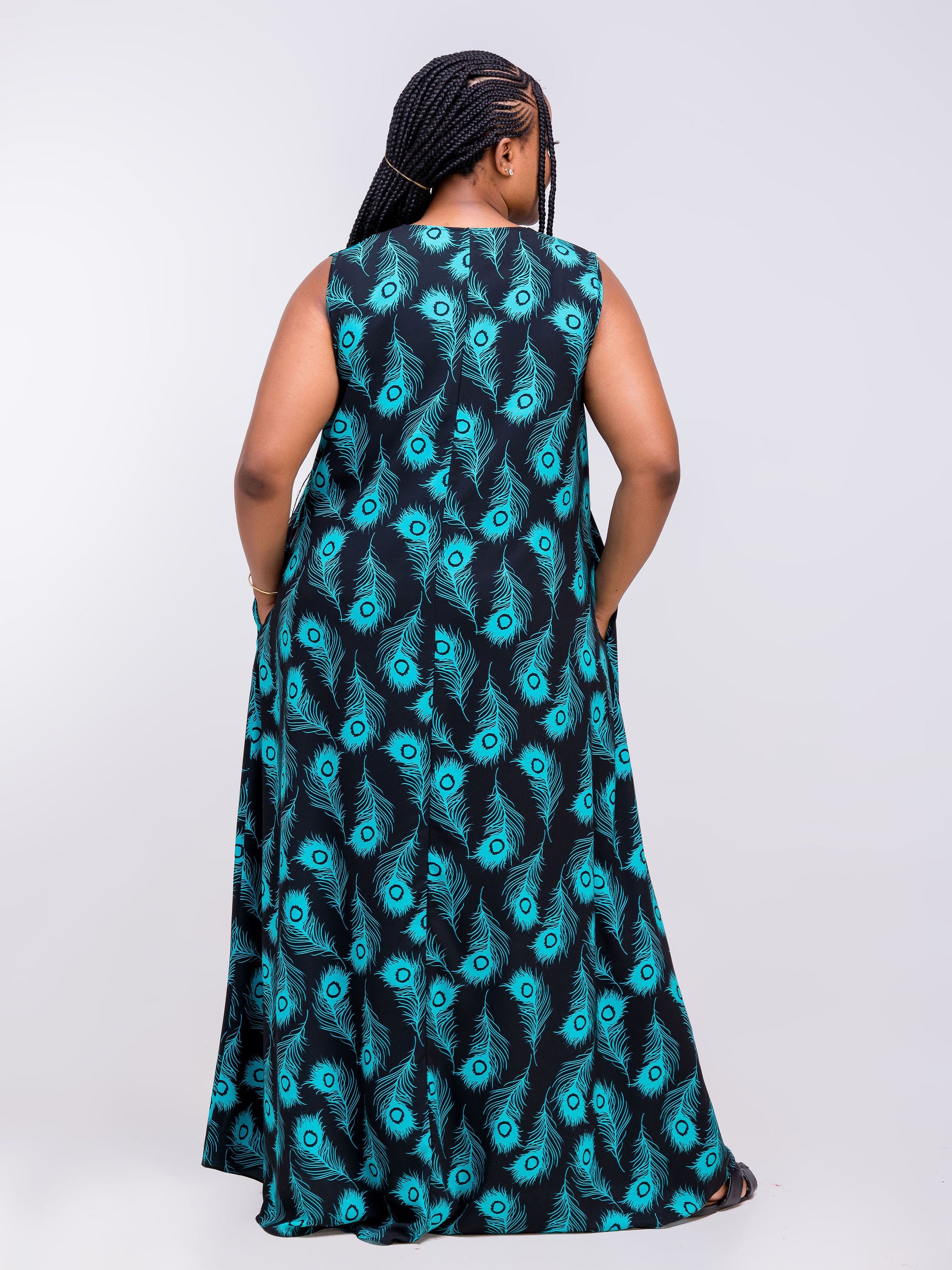 Vivo Zola V Neck Maxi Dress - Black / Teal Animal Print