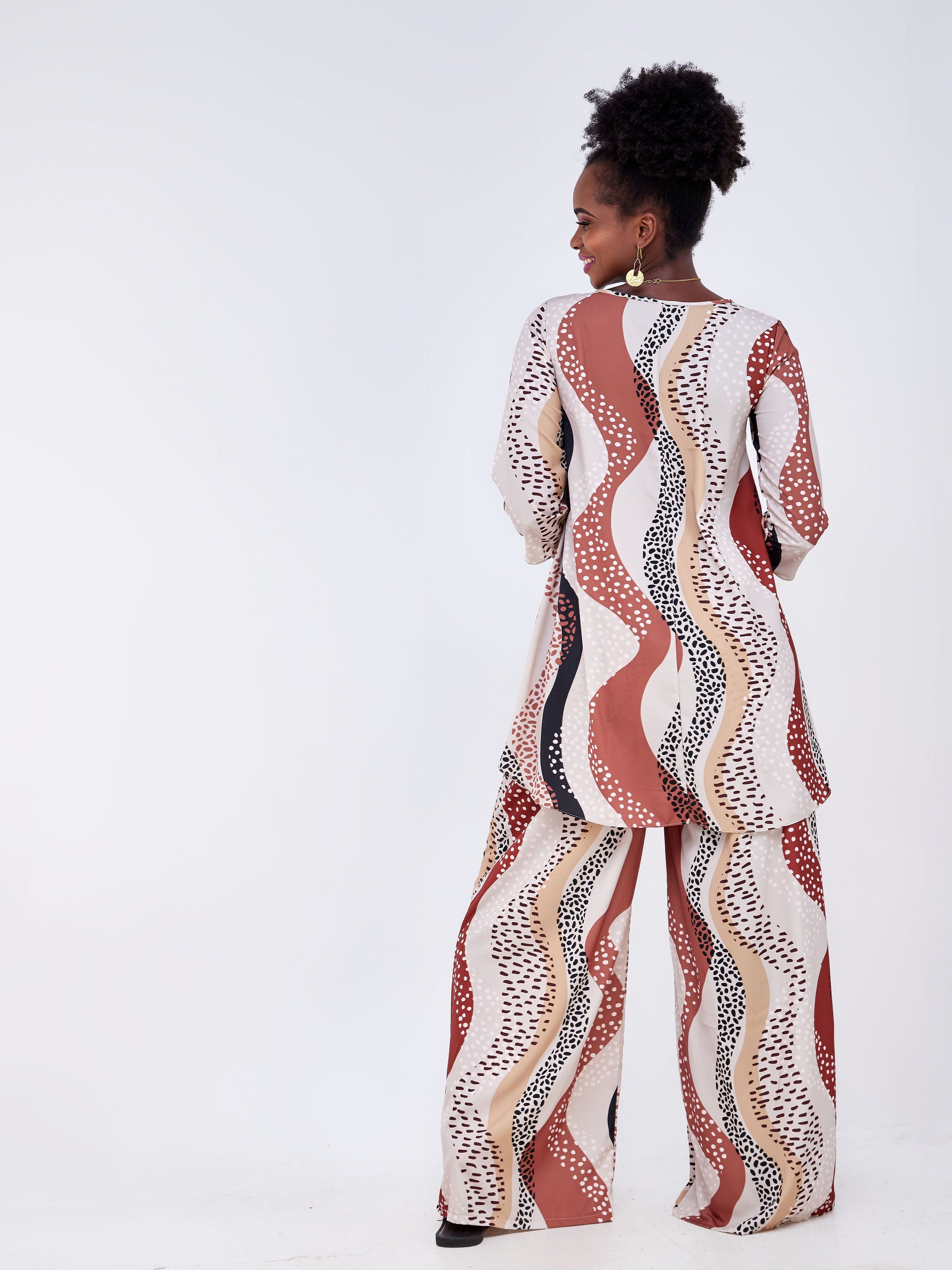 Vivo Basic Crepe Pants - Brown / Black Abstract Print