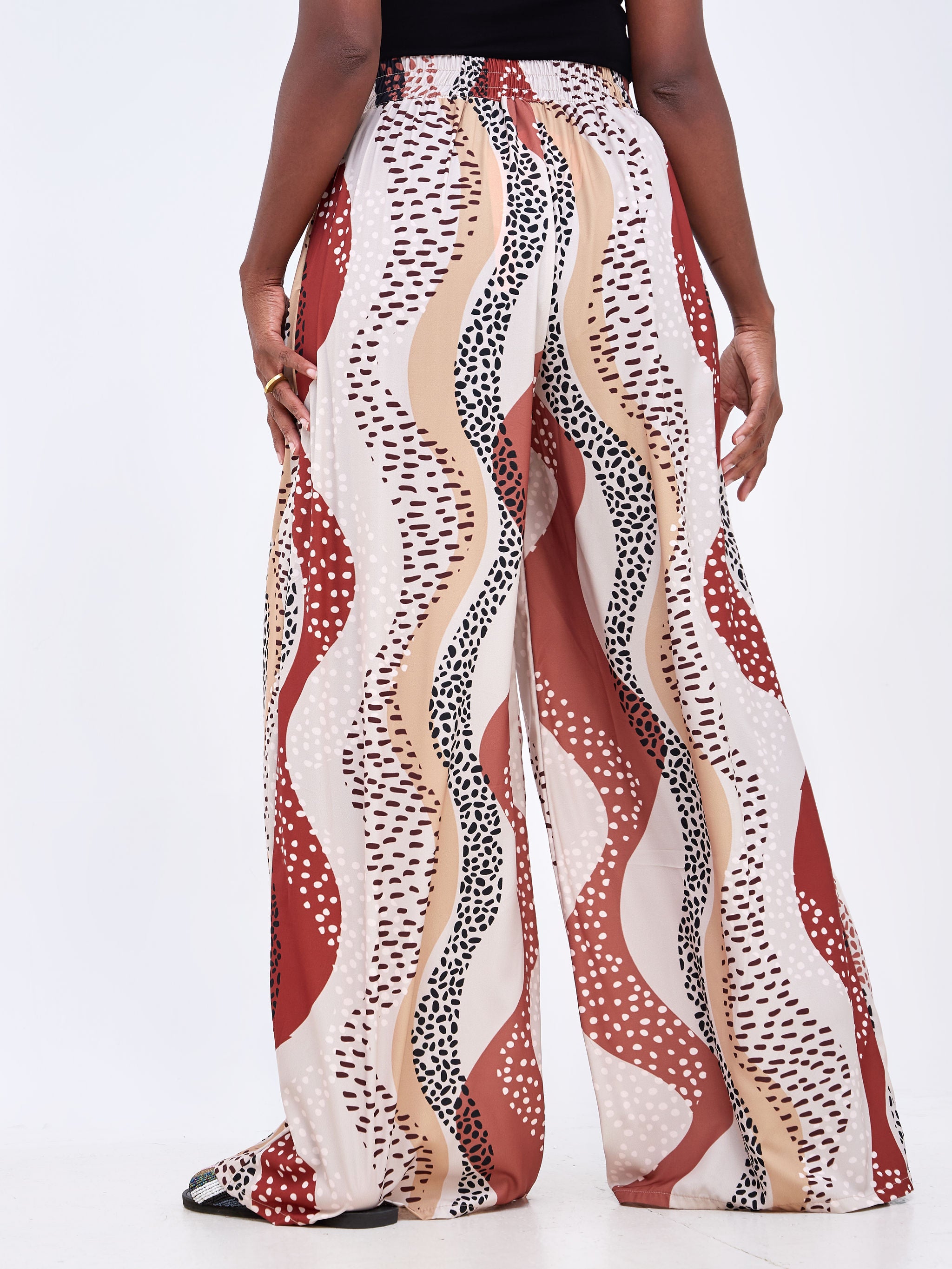 Vivo Basic Crepe Pants - Brown / Black Abstract Print