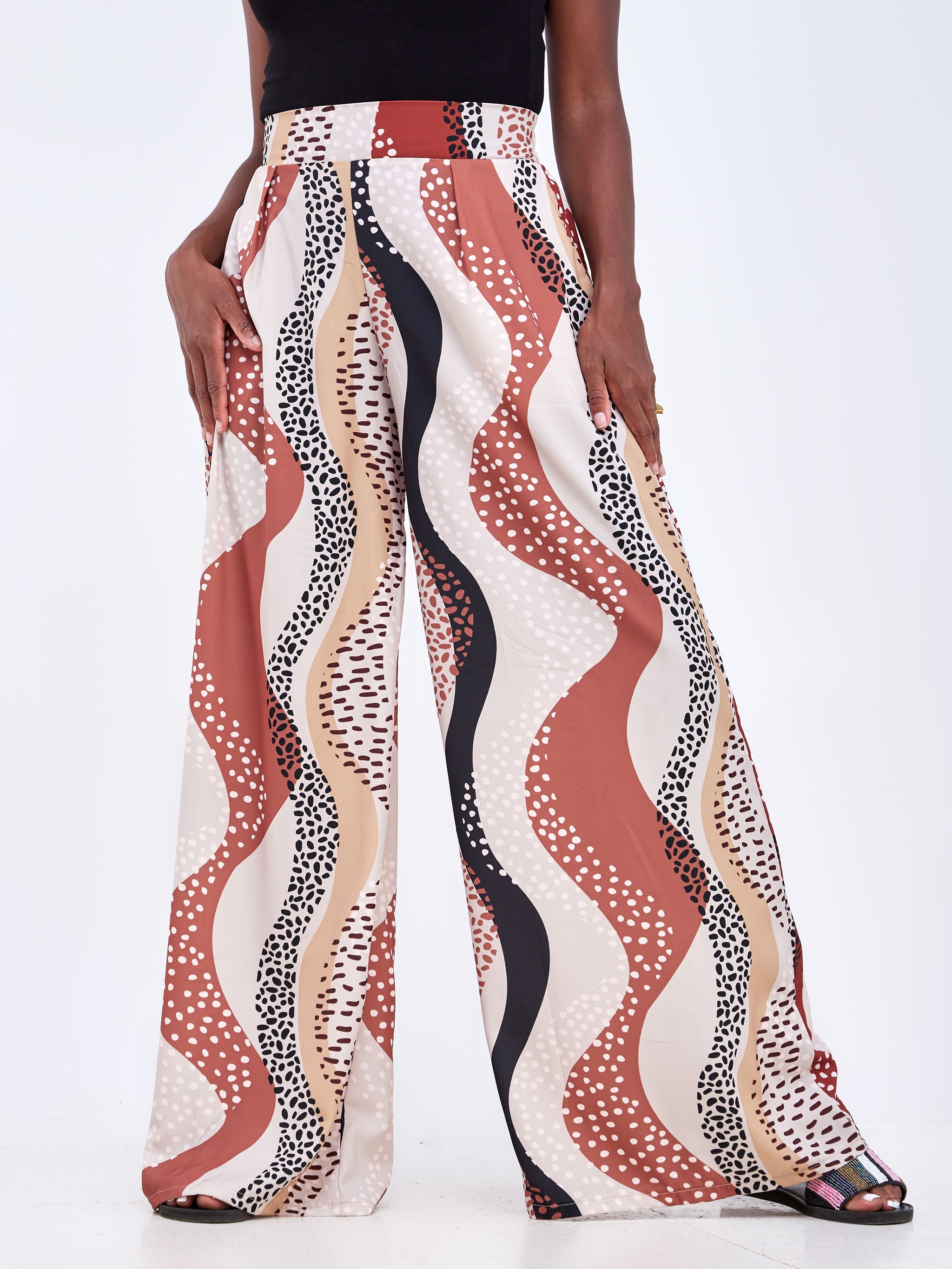 Vivo Basic Crepe Pants - Brown / Black Abstract Print