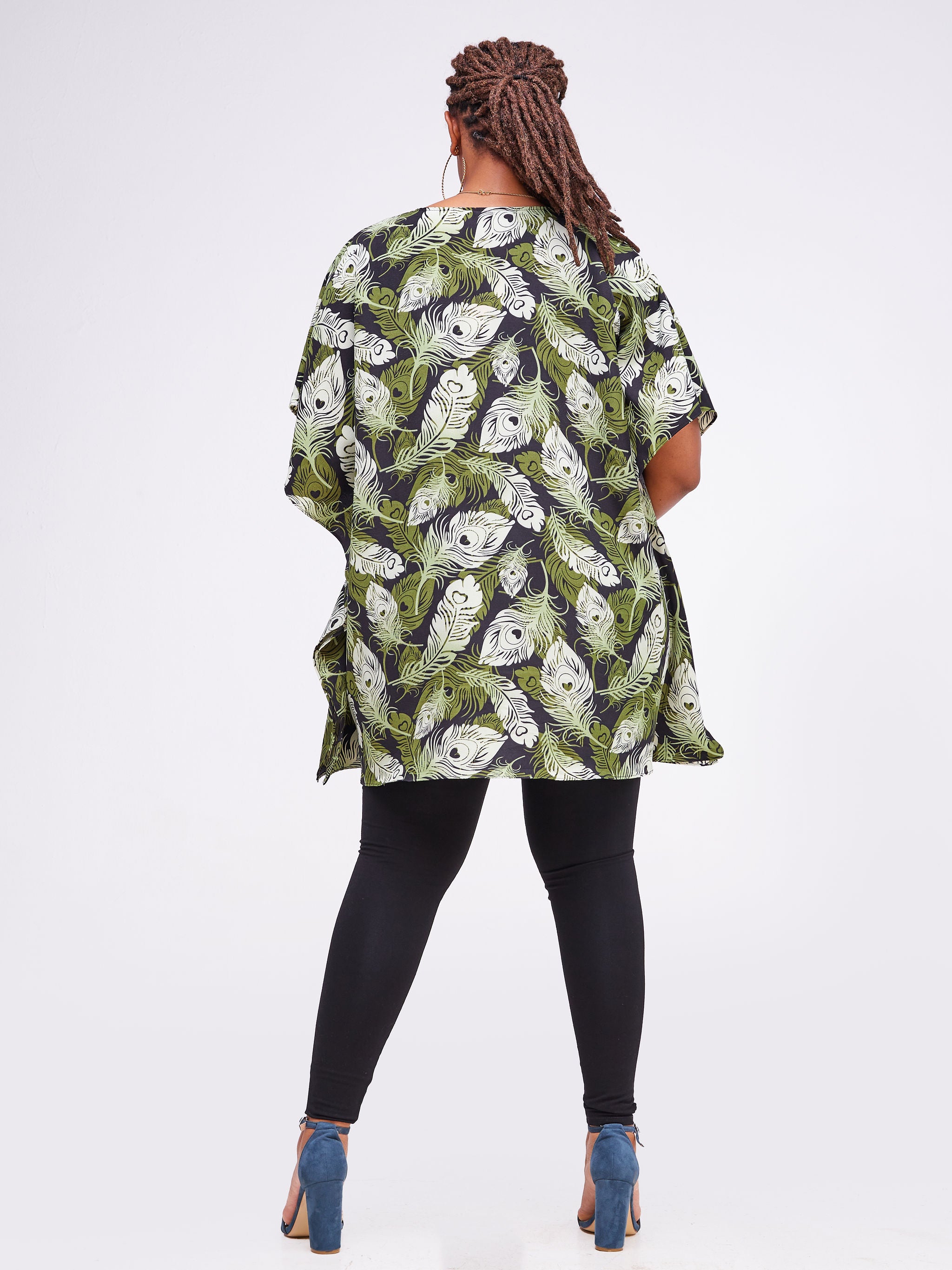 Vivo Zola Kaftan Tunic - Black / Green Animal Print