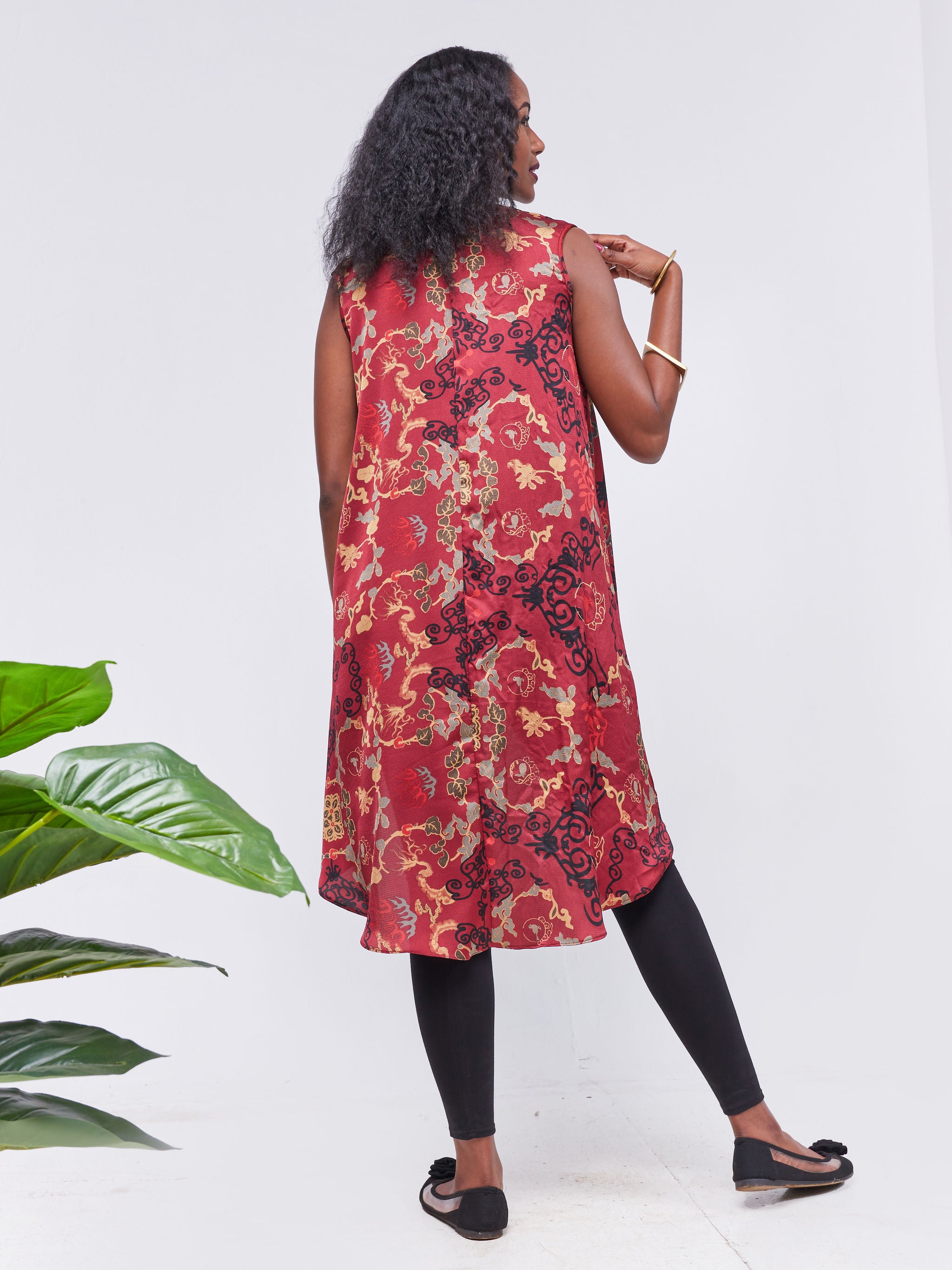 Vivo Basic Sleeveless High Low Top - Burgundy / Brown Floral Print