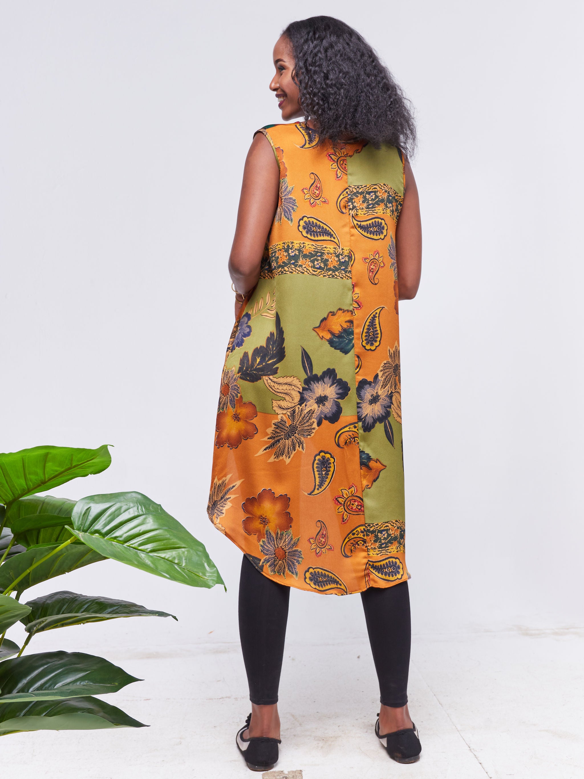 Vivo Basic Sleeveless High Low Top - Rust / Hunters Green Floral Print