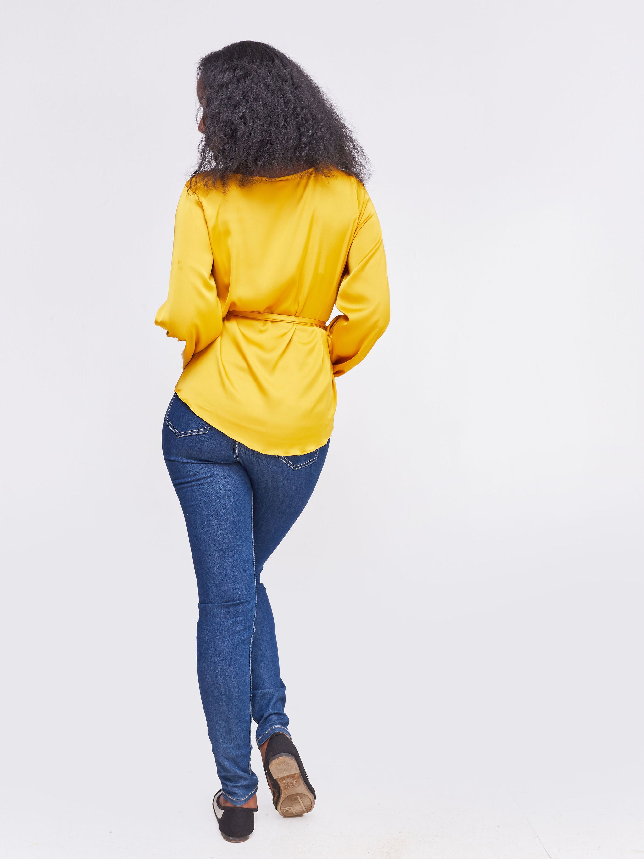 Vivo Basic Satin Bishop Sleeved Top - Mustard