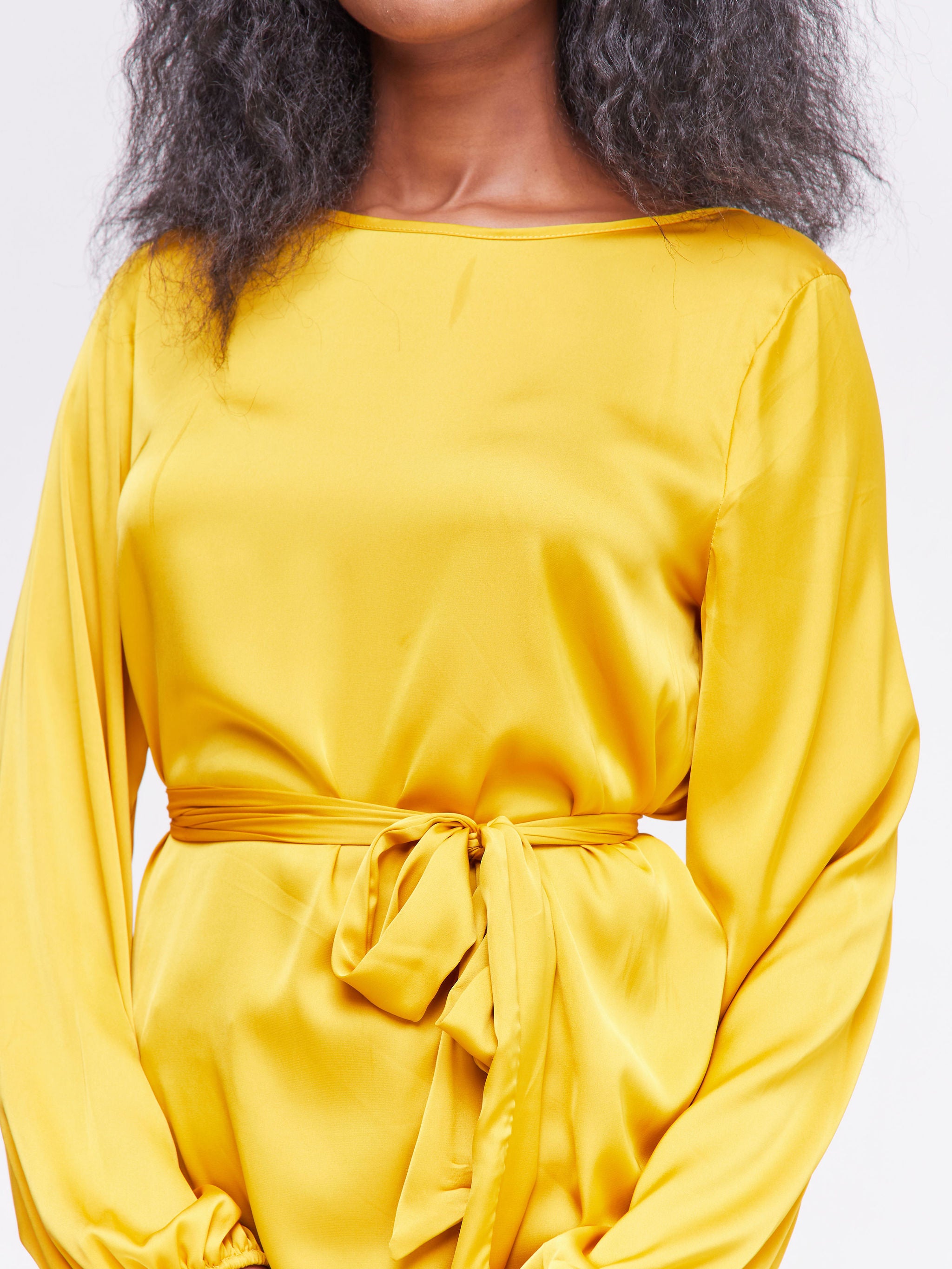 Vivo Basic Satin Bishop Sleeved Top - Mustard