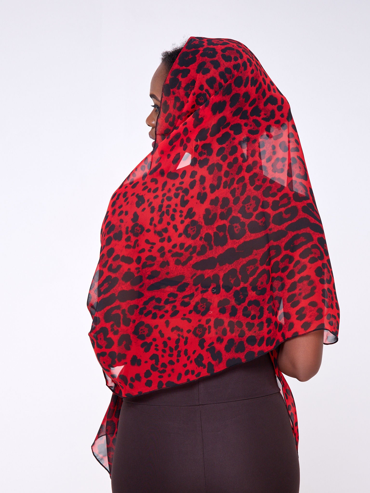 Vivo Basic Chiffon Scarf - Red/Black Animal Print