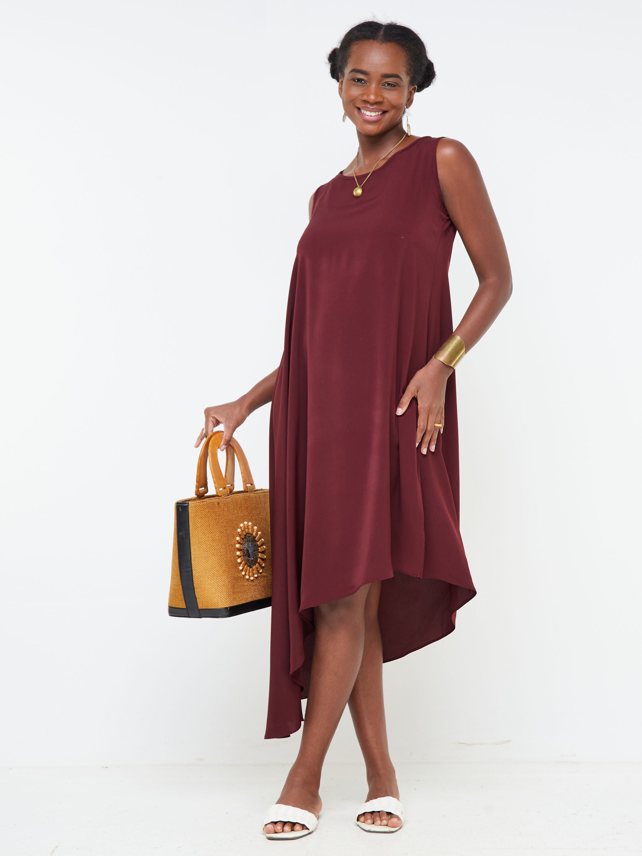 Asymmetrical burgundy dress best sale