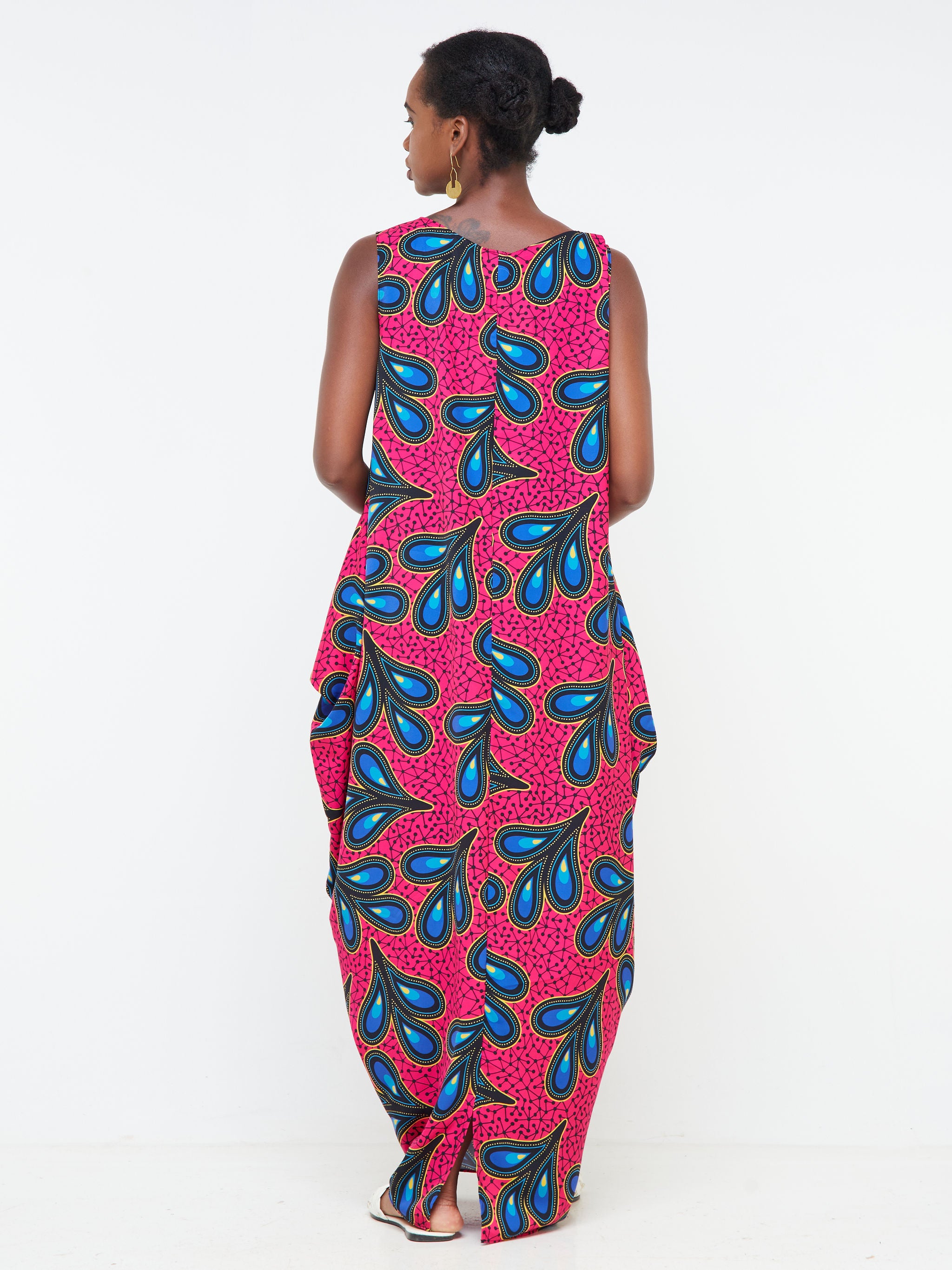 Vivo Alek Side Cowl Sleeveless Maxi Dress - Pink / Navy Blue Abstract