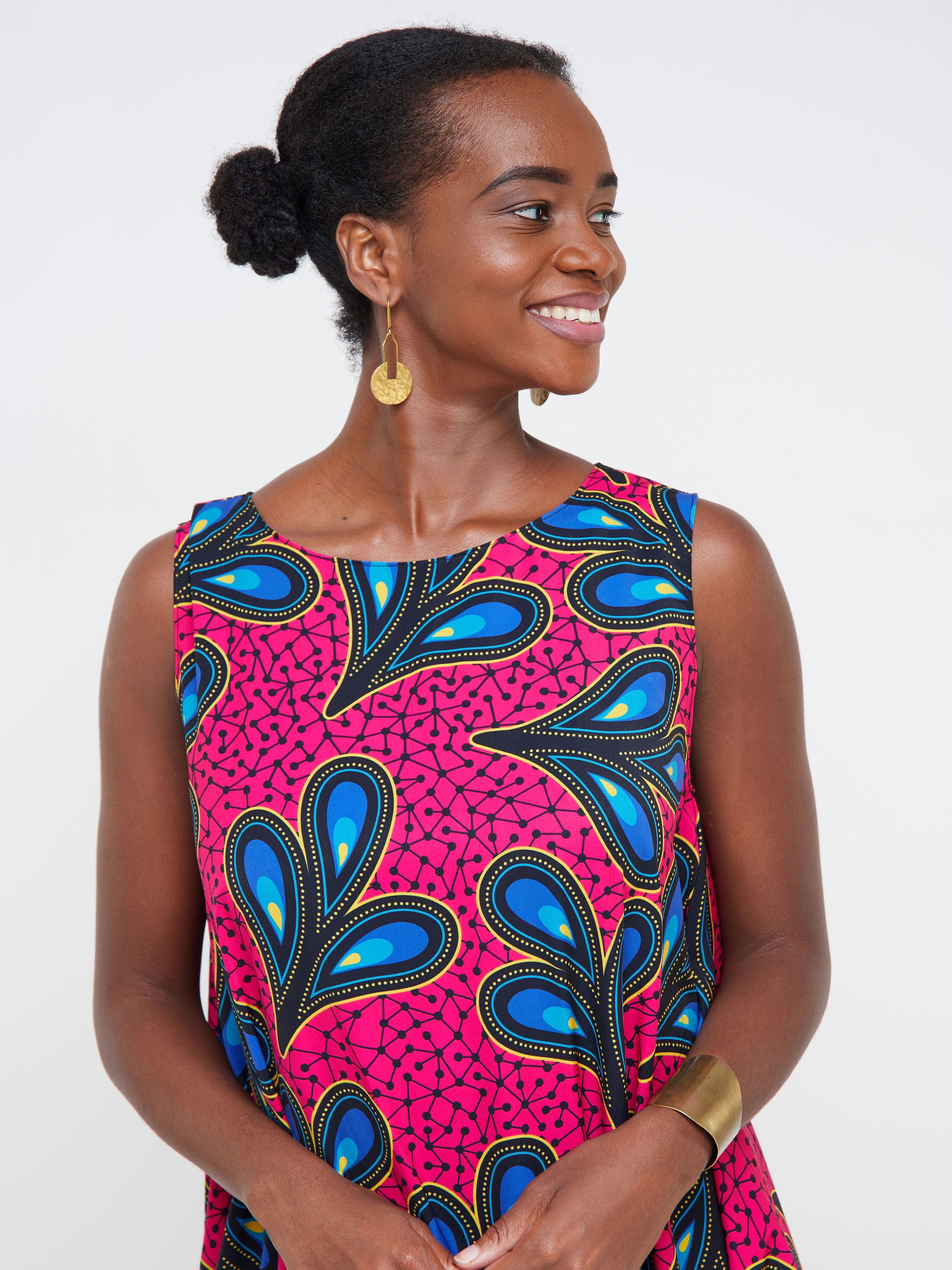 Vivo Alek Side Cowl Sleeveless Maxi Dress - Pink / Navy Blue Abstract