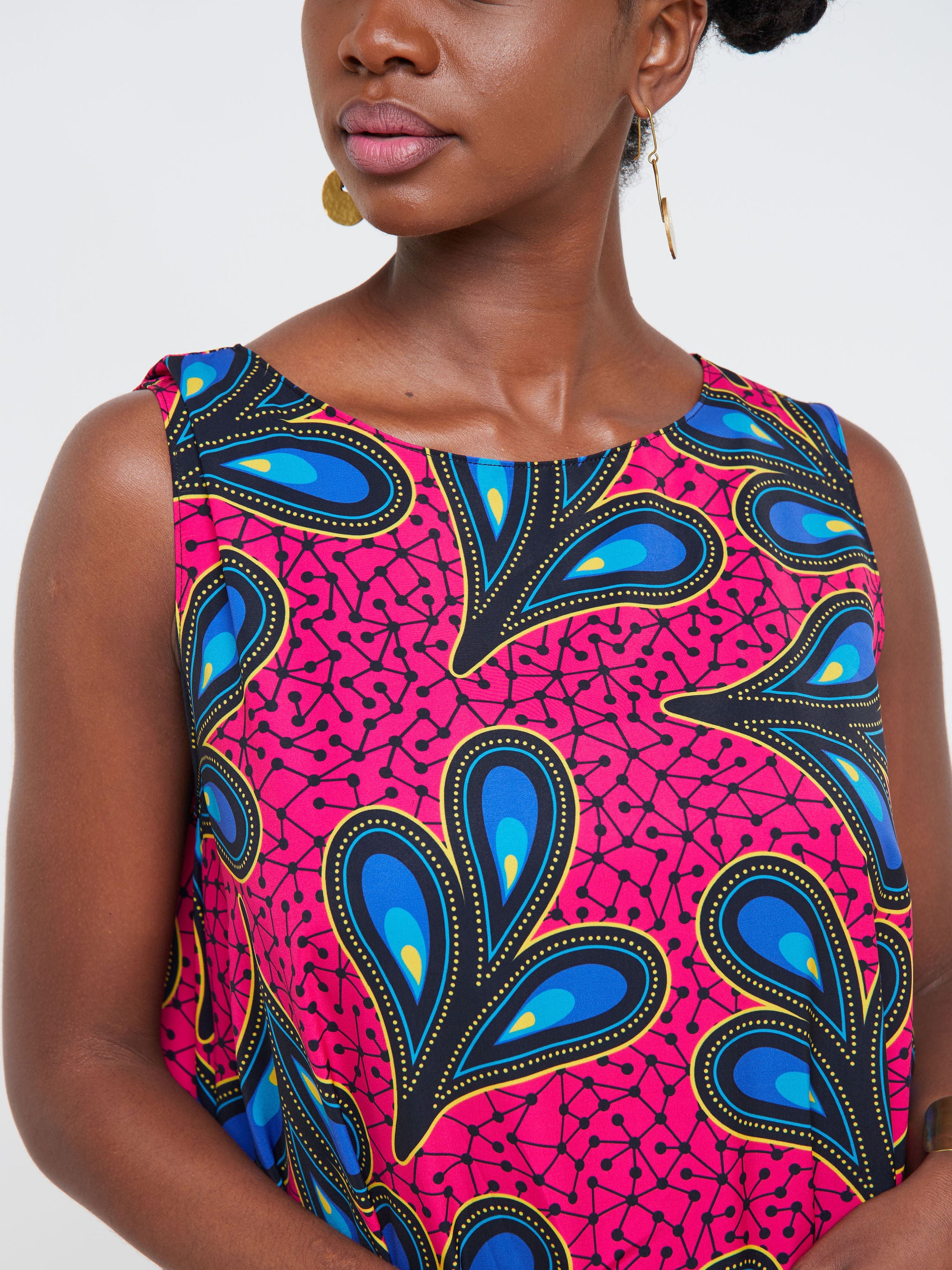 Vivo Alek Side Cowl Sleeveless Maxi Dress - Pink / Navy Blue Abstract