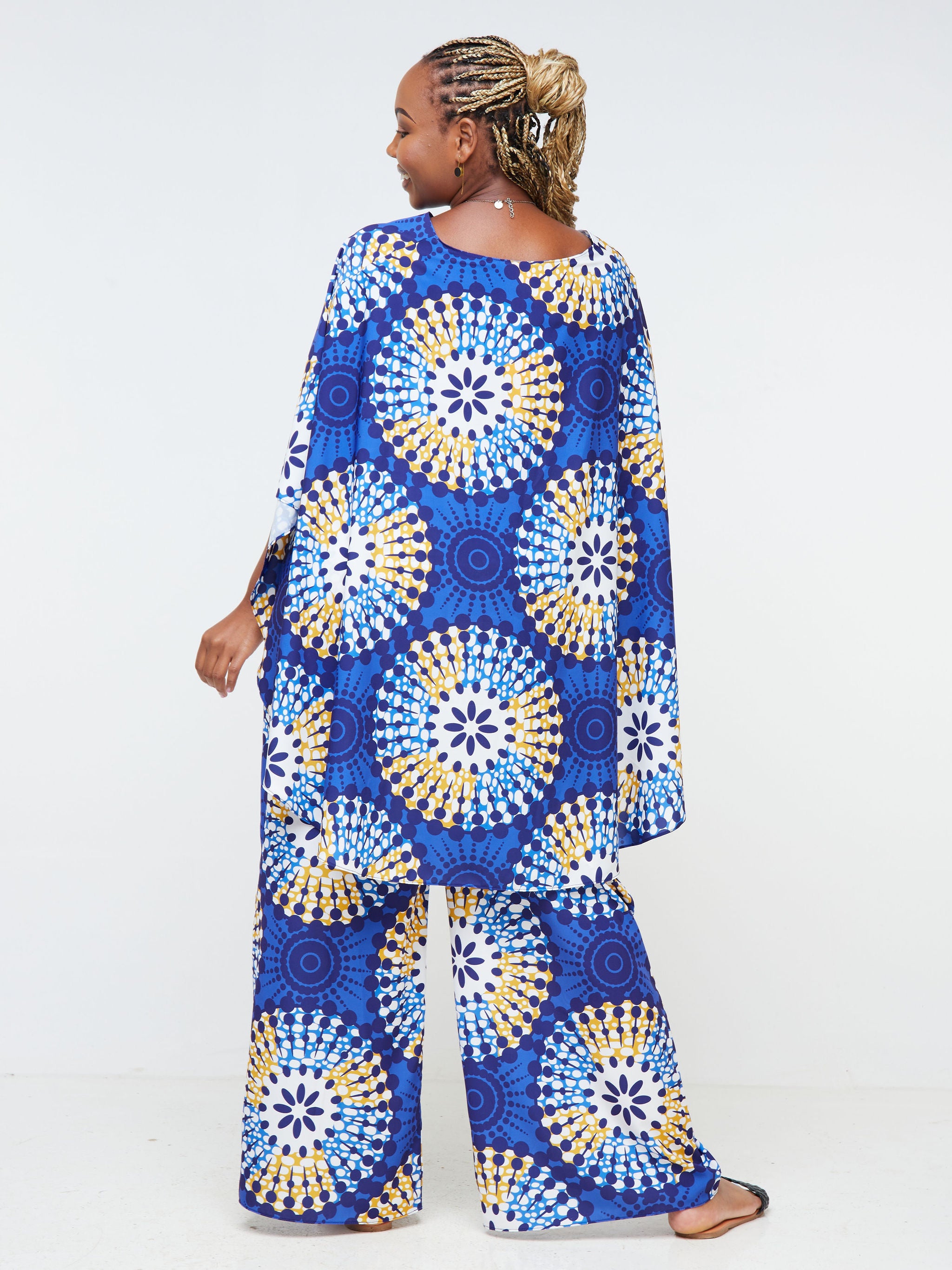 Vivo Alek Wide Leg Pants - Blue / Orange Abstract Print