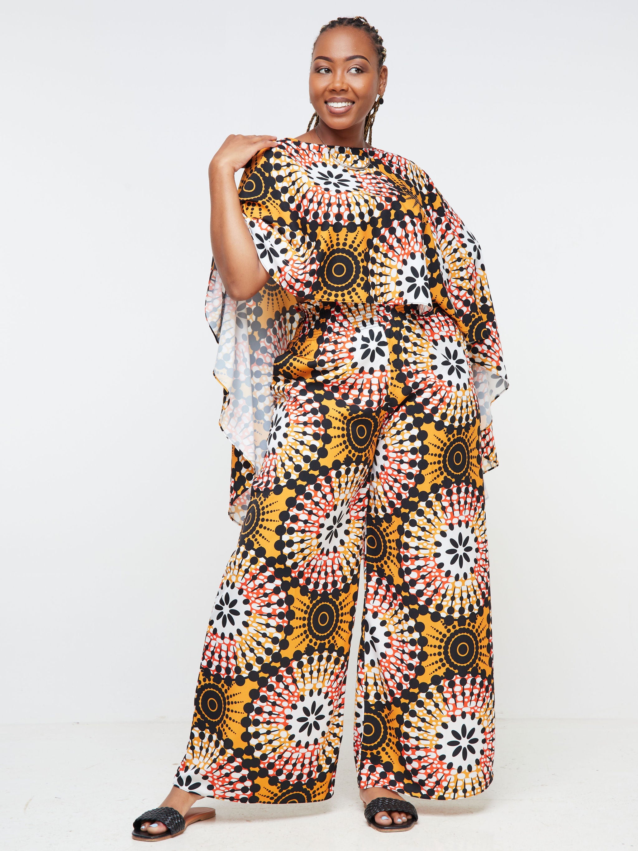 Vivo Alek Wide Leg Pants - Mustard / Orange Abstract Print