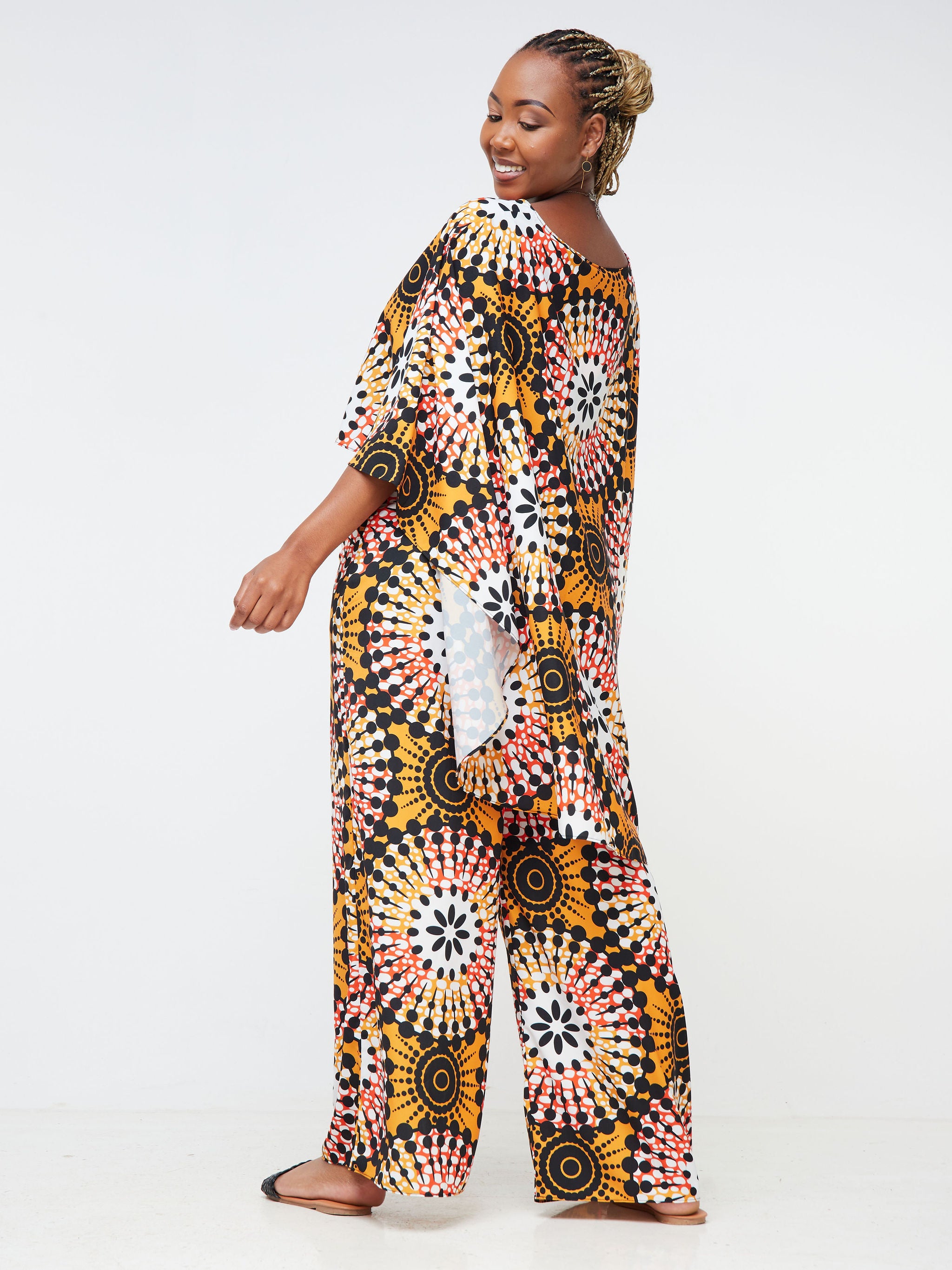 Vivo Alek Wide Leg Pants - Mustard / Orange Abstract Print