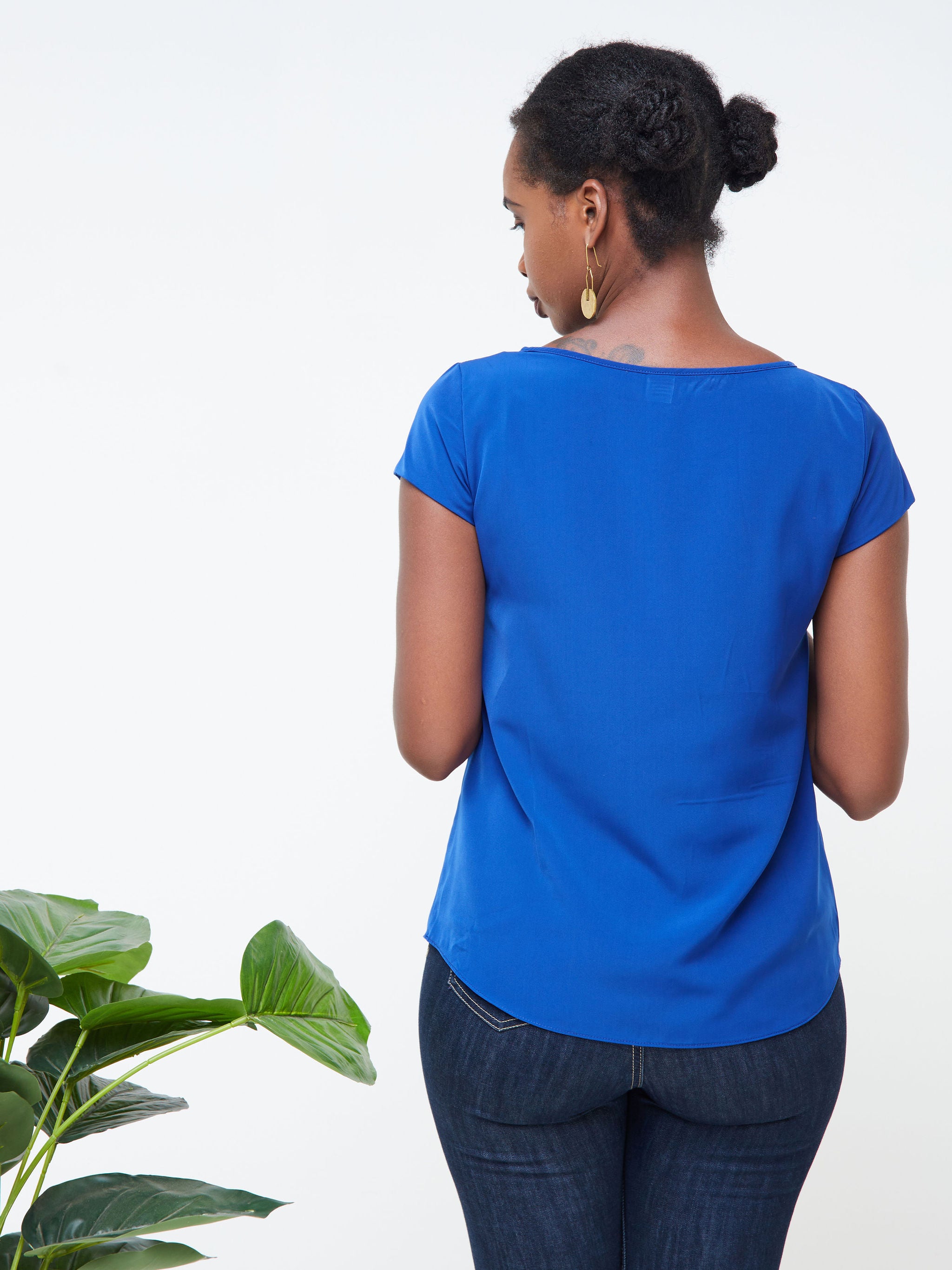 Vivo Basic Crepe Cap Sleeved Top - Royal Blue