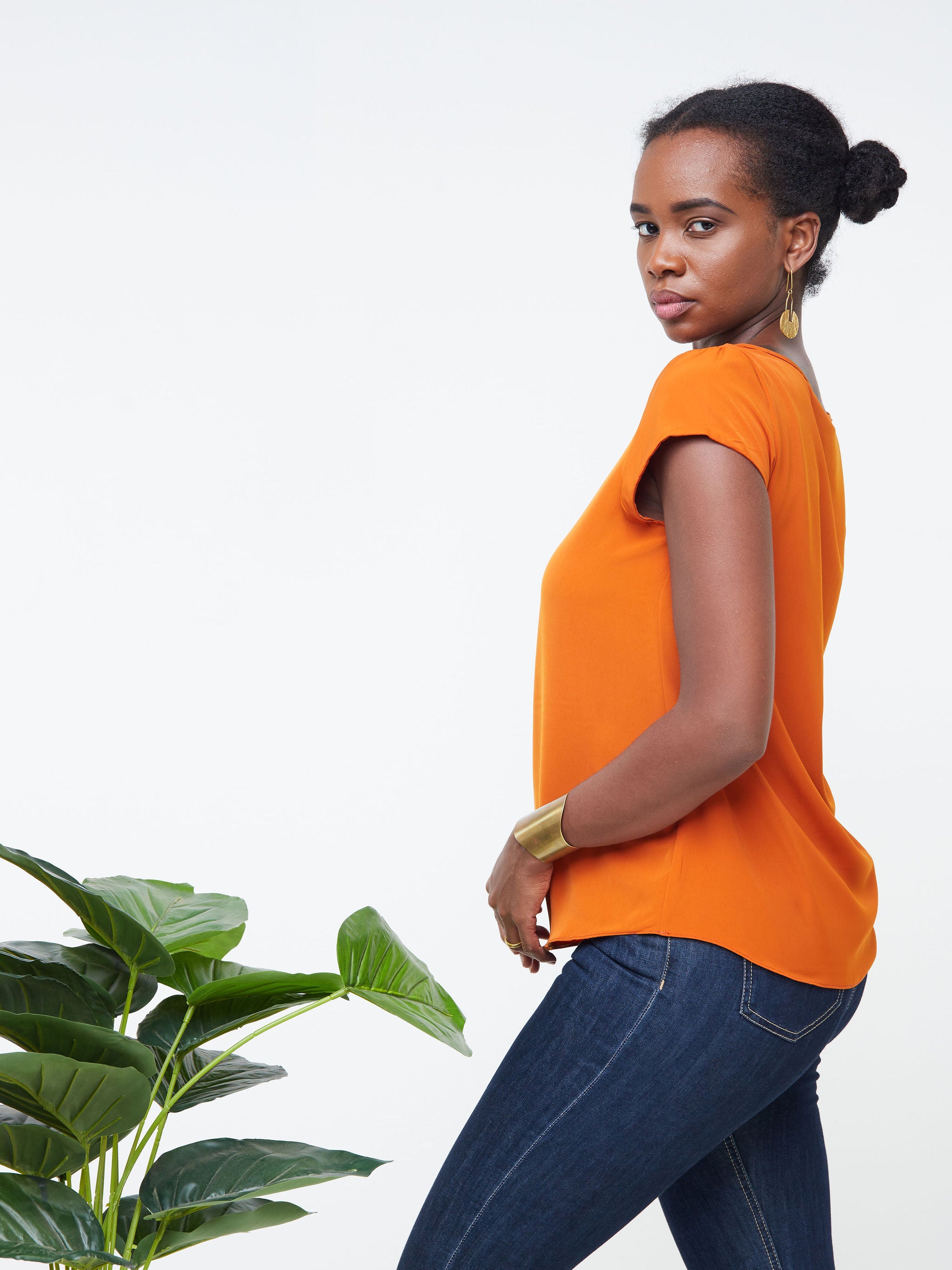 Vivo Basic Crepe Cap Sleeved Top - Rust