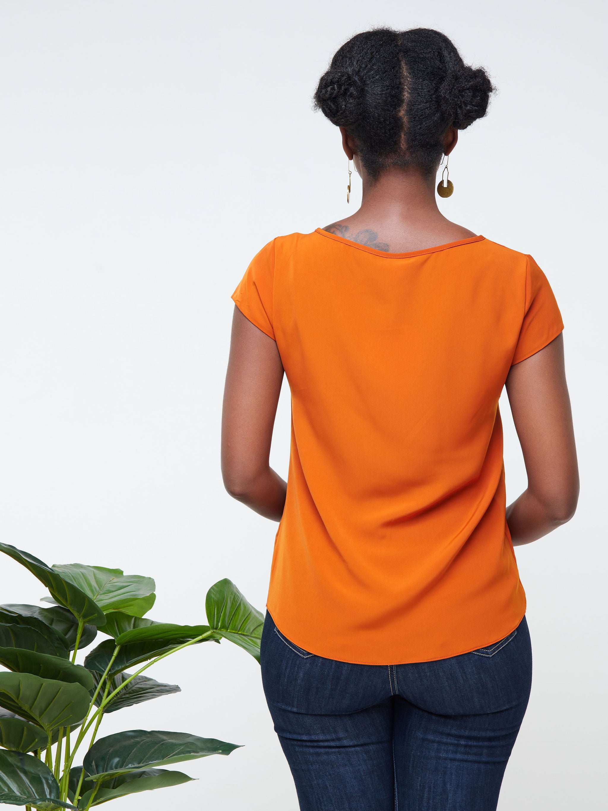 Vivo Basic Crepe Cap Sleeved Top - Rust