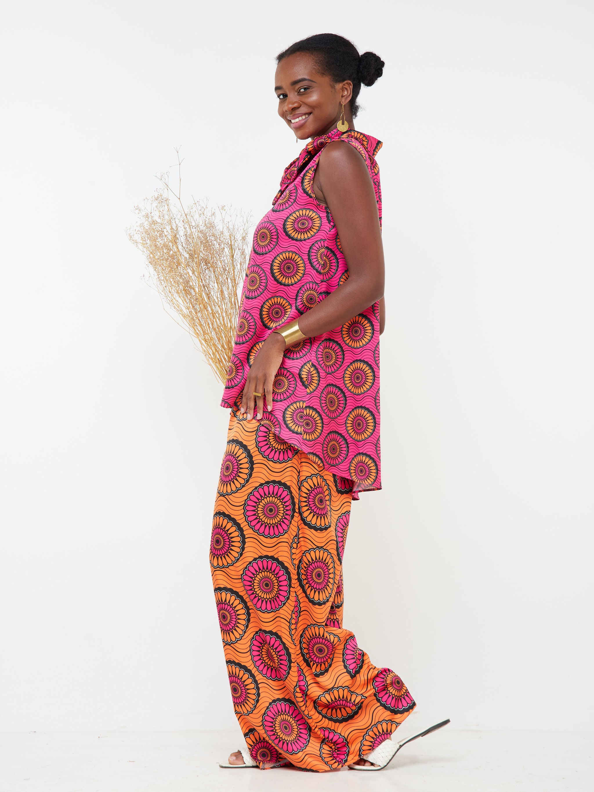 Vivo Bissa High Low Sleeveless Top - Pink / Orange Floral Print