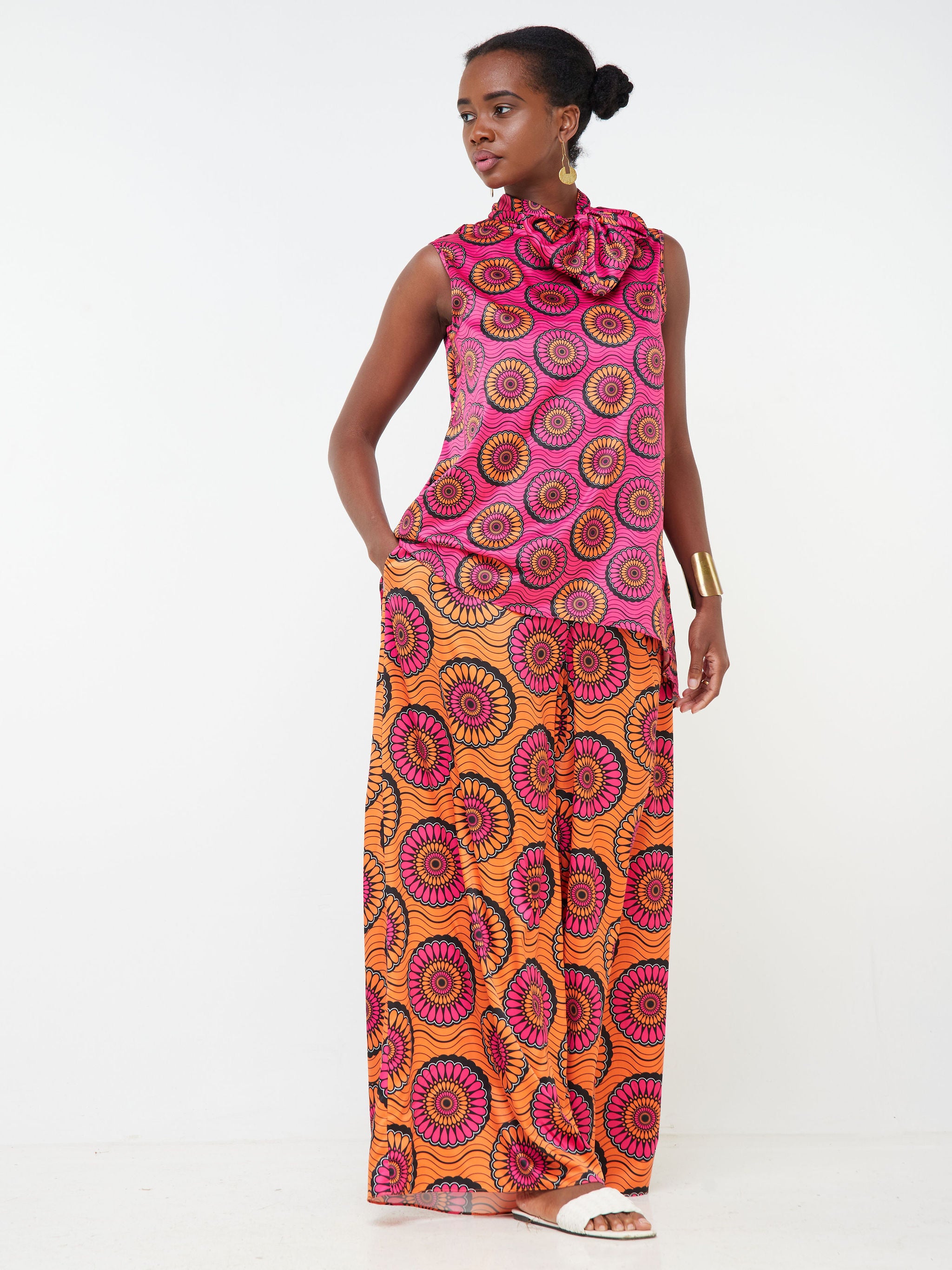 Vivo Bissa High Low Sleeveless Top - Pink / Orange Floral Print