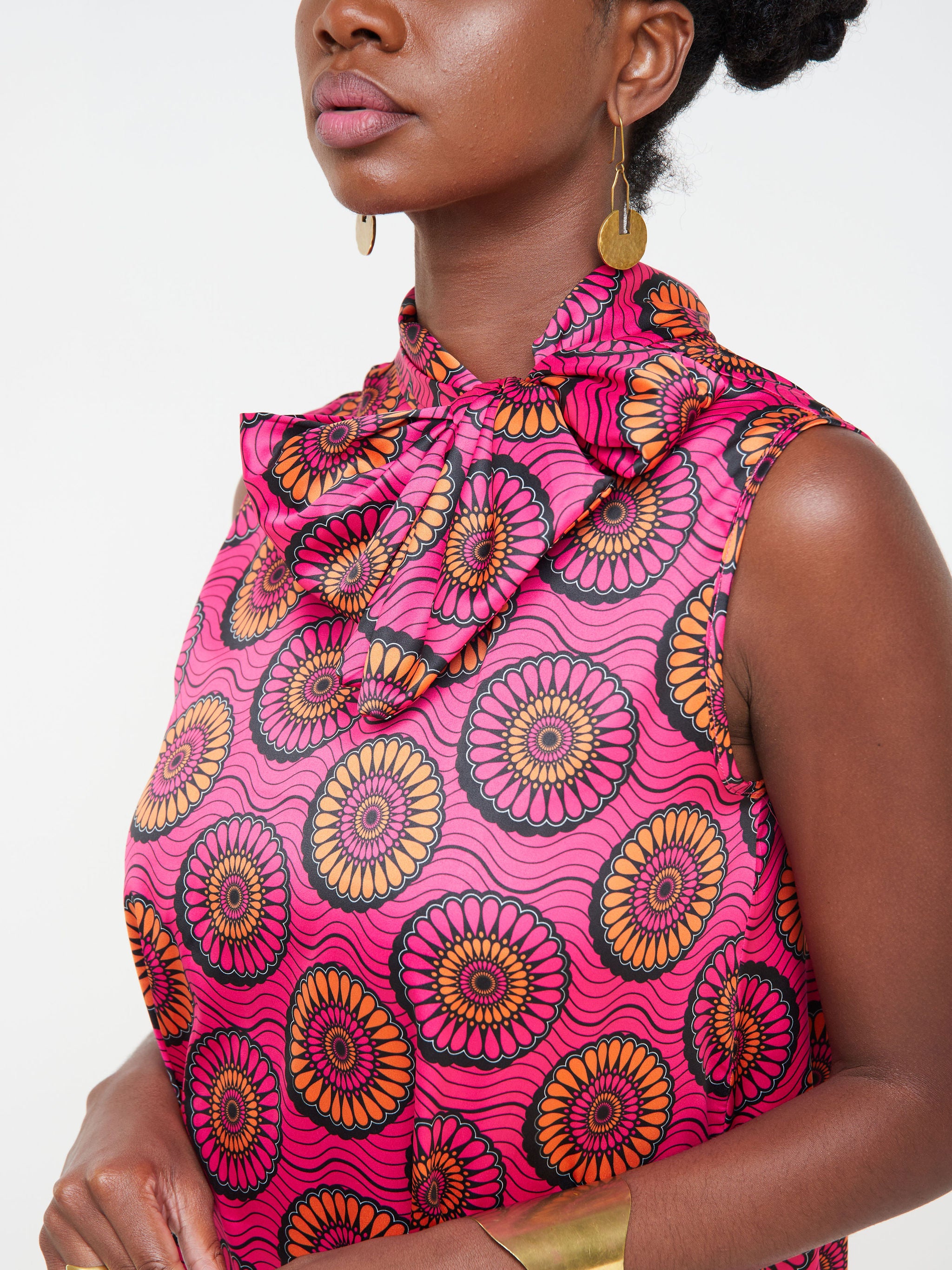 Vivo Bissa High Low Sleeveless Top - Pink / Orange Floral Print